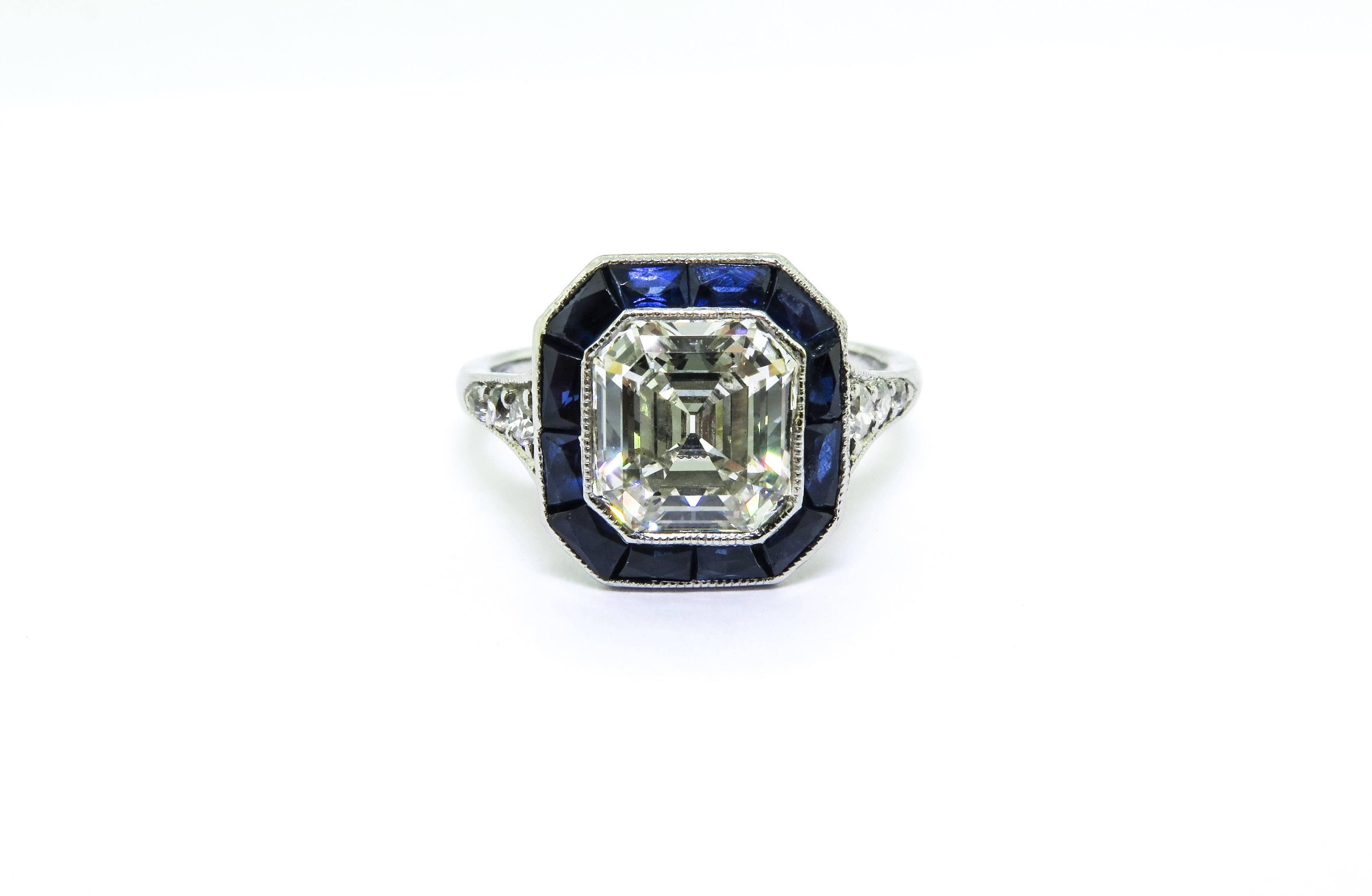 Art Deco Sapphire Diamond Platinum Engagement Ring