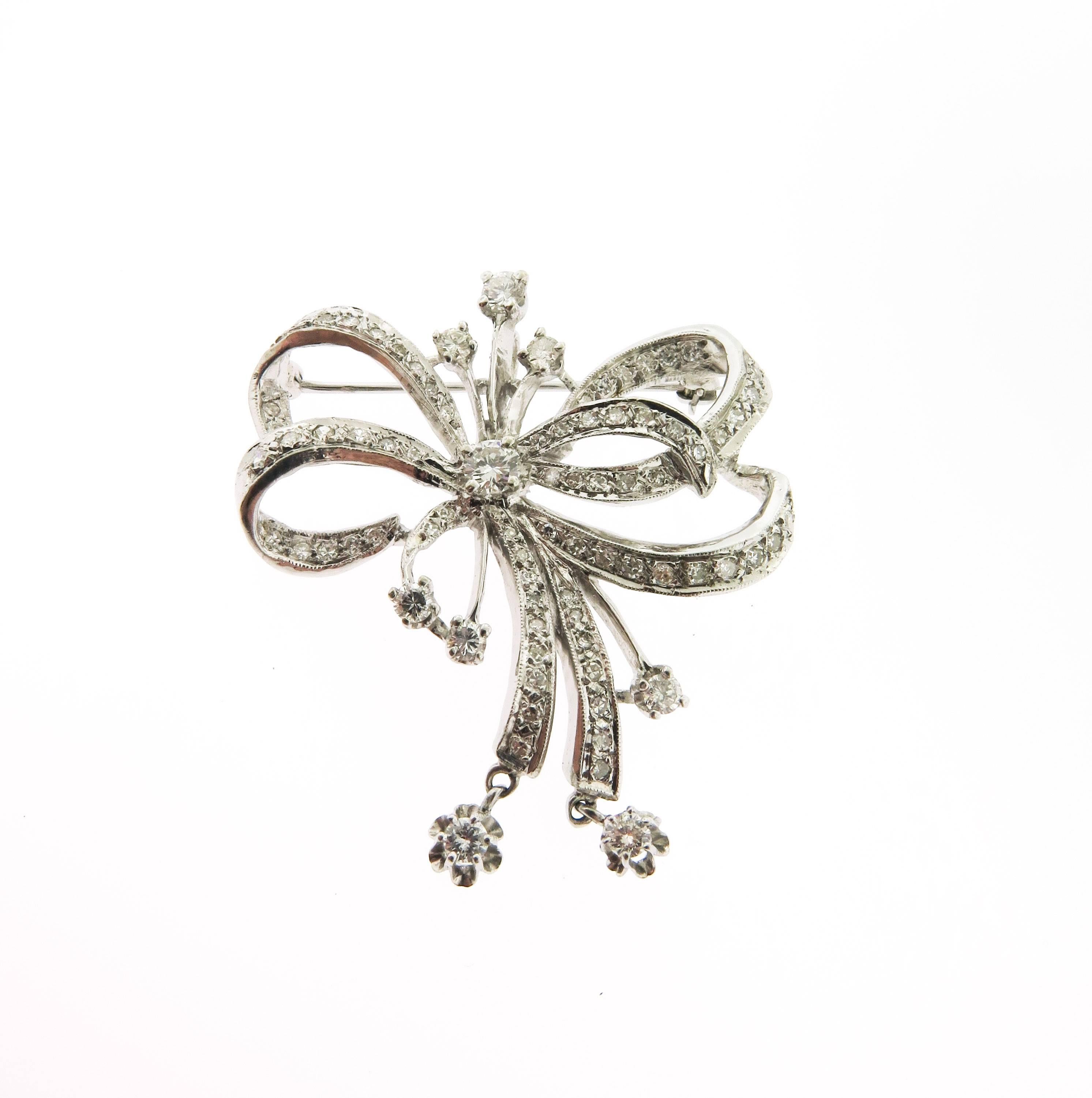 White Gold Diamond Brooch In Excellent Condition In Greenwich, CT