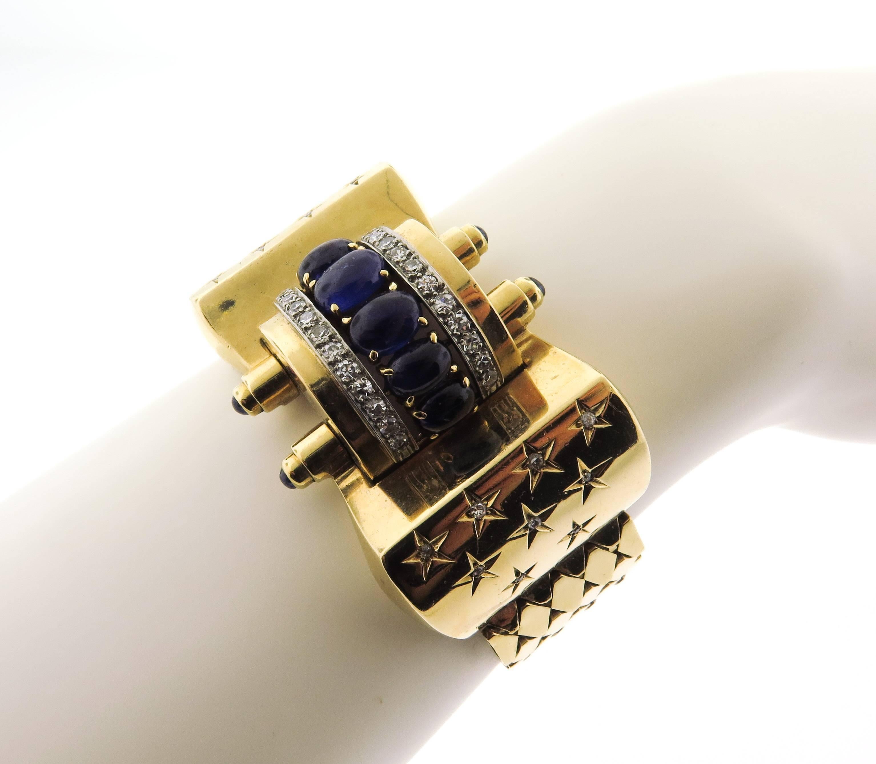 Art Deco YG Bracelet with Sapphires & Diamonds