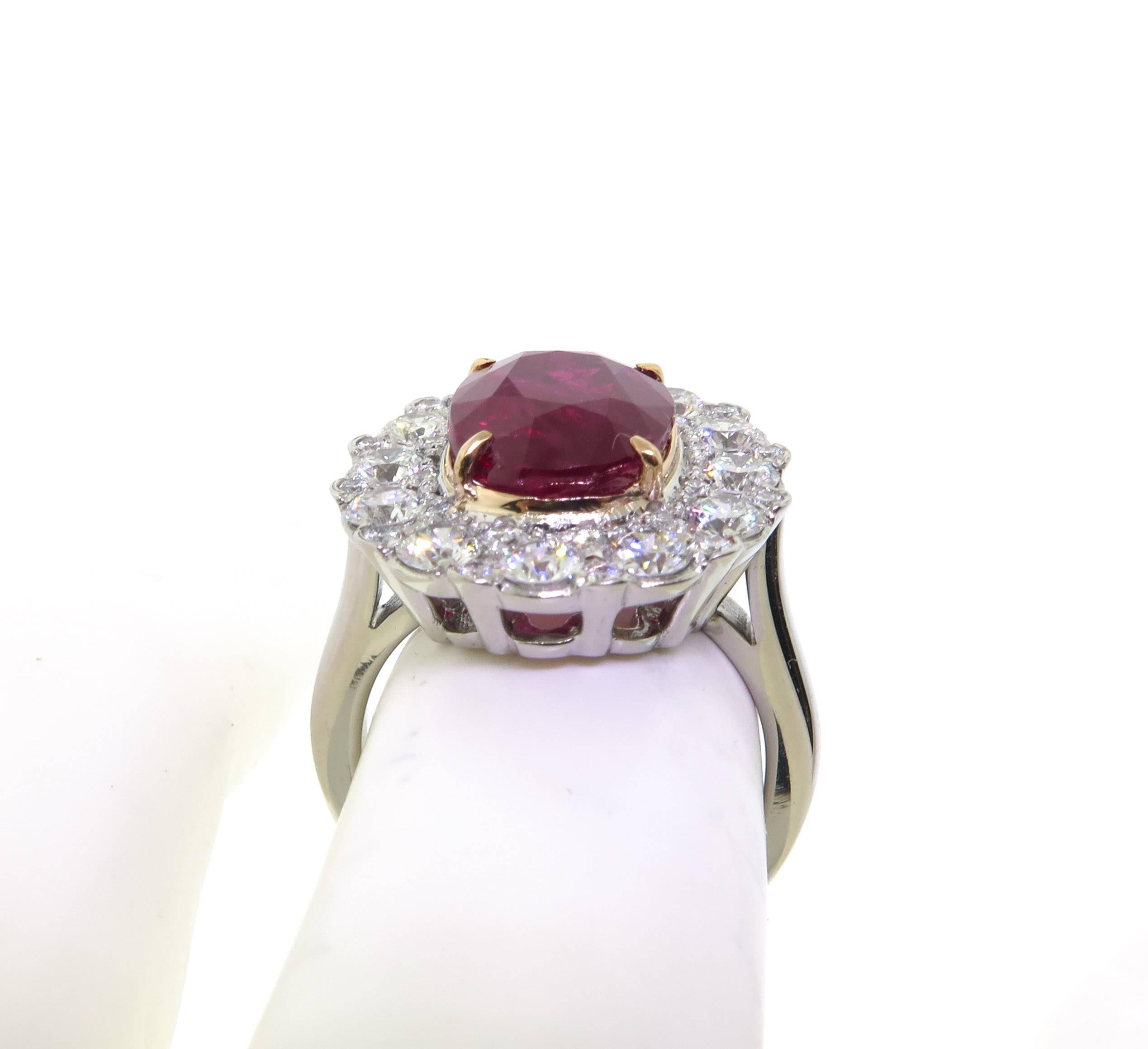 Oval Cut Natural Burma Ruby Diamond Platinum Ring 1