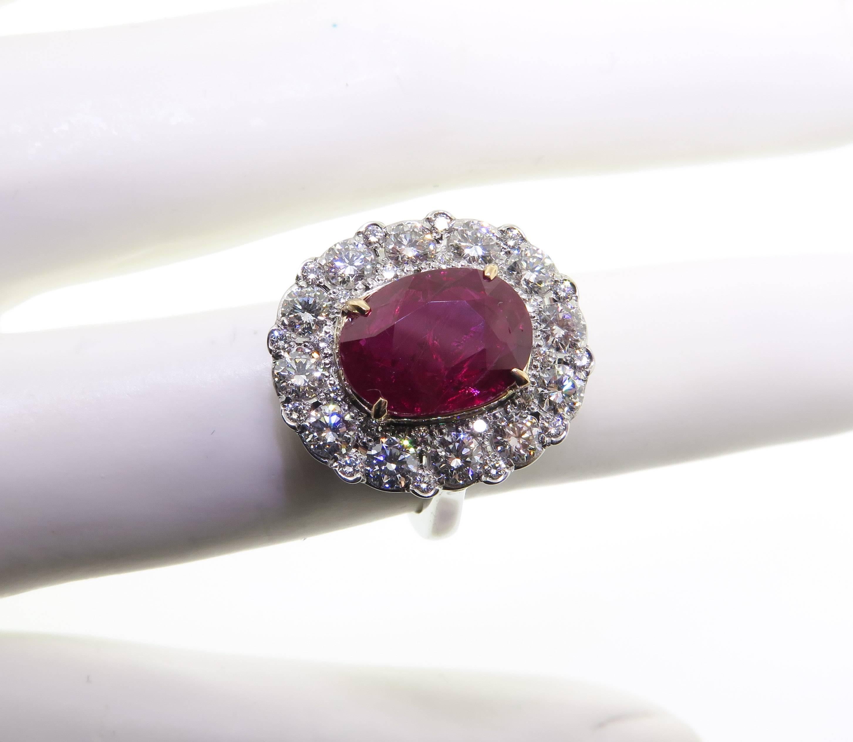 Oval Cut Natural Burma Ruby Diamond Platinum Ring 3