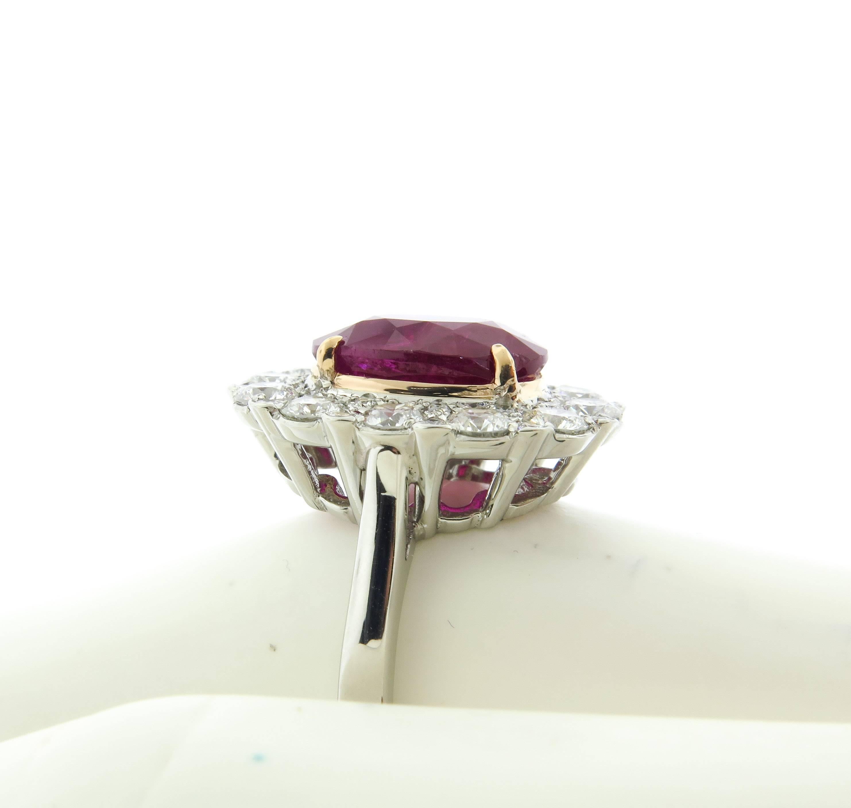Oval Cut Natural Burma Ruby Diamond Platinum Ring 2