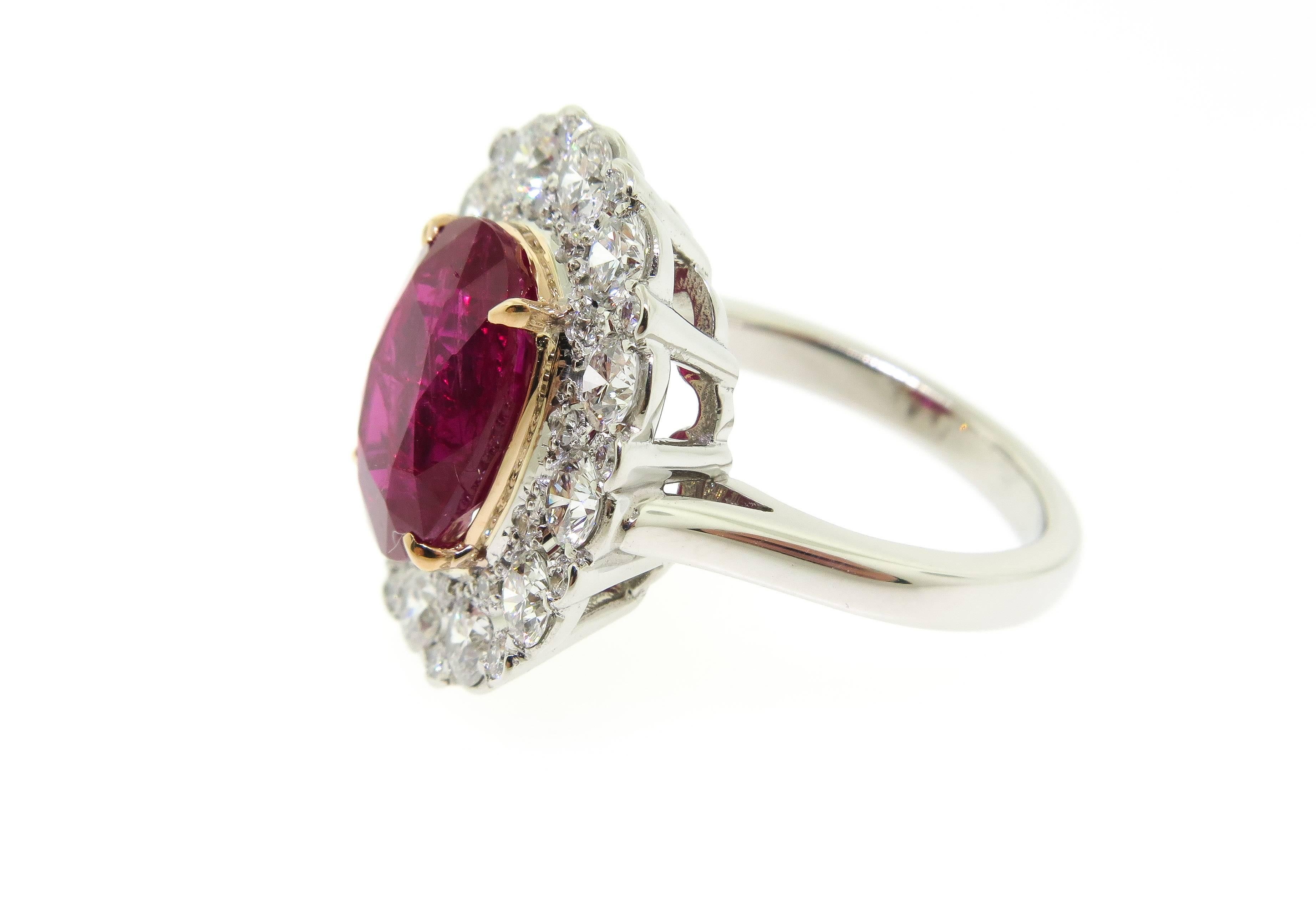 Women's Oval Cut Natural Burma Ruby Diamond Platinum Ring