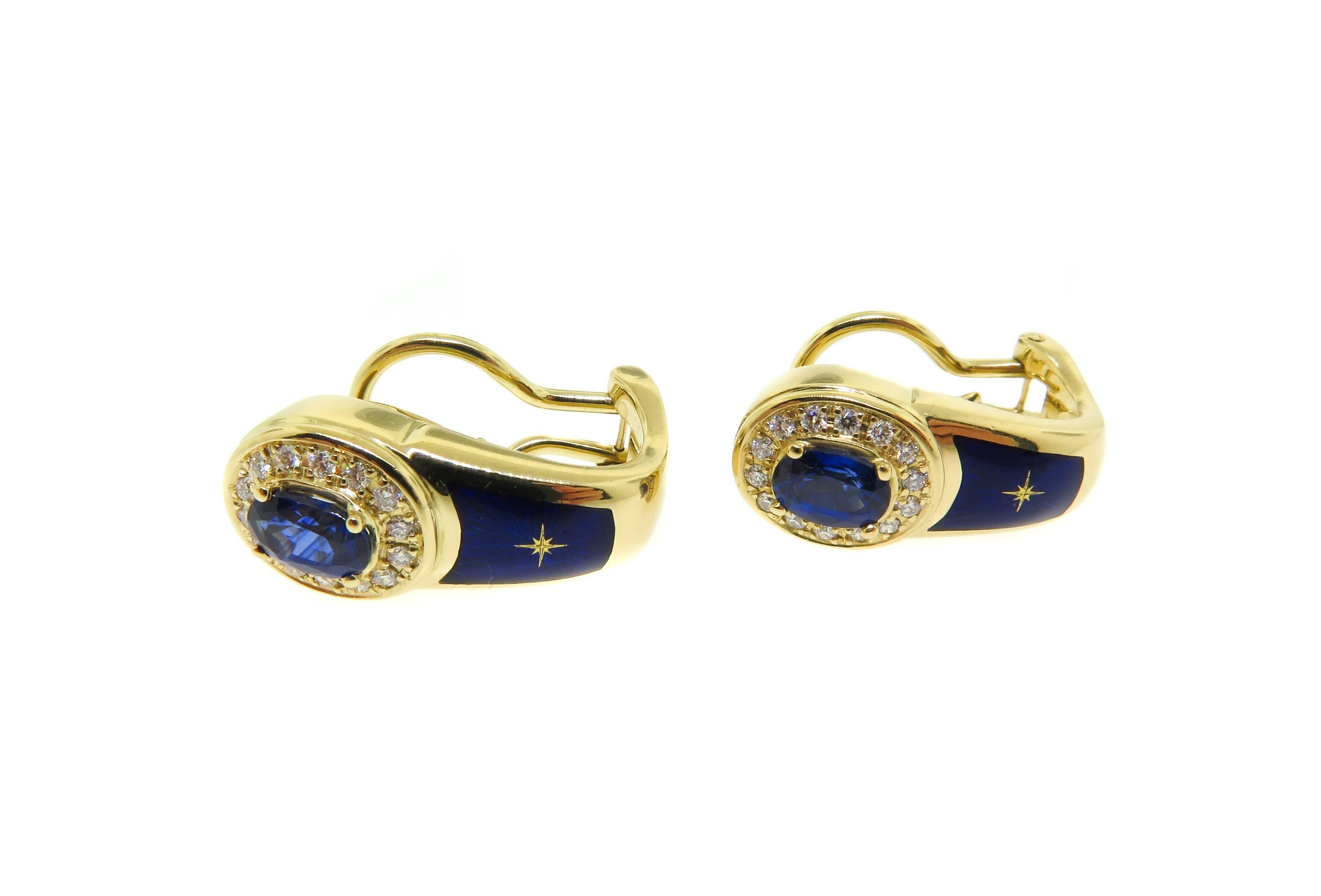 Artist Modern House of Faberge Sapphire  Diamond Earrings