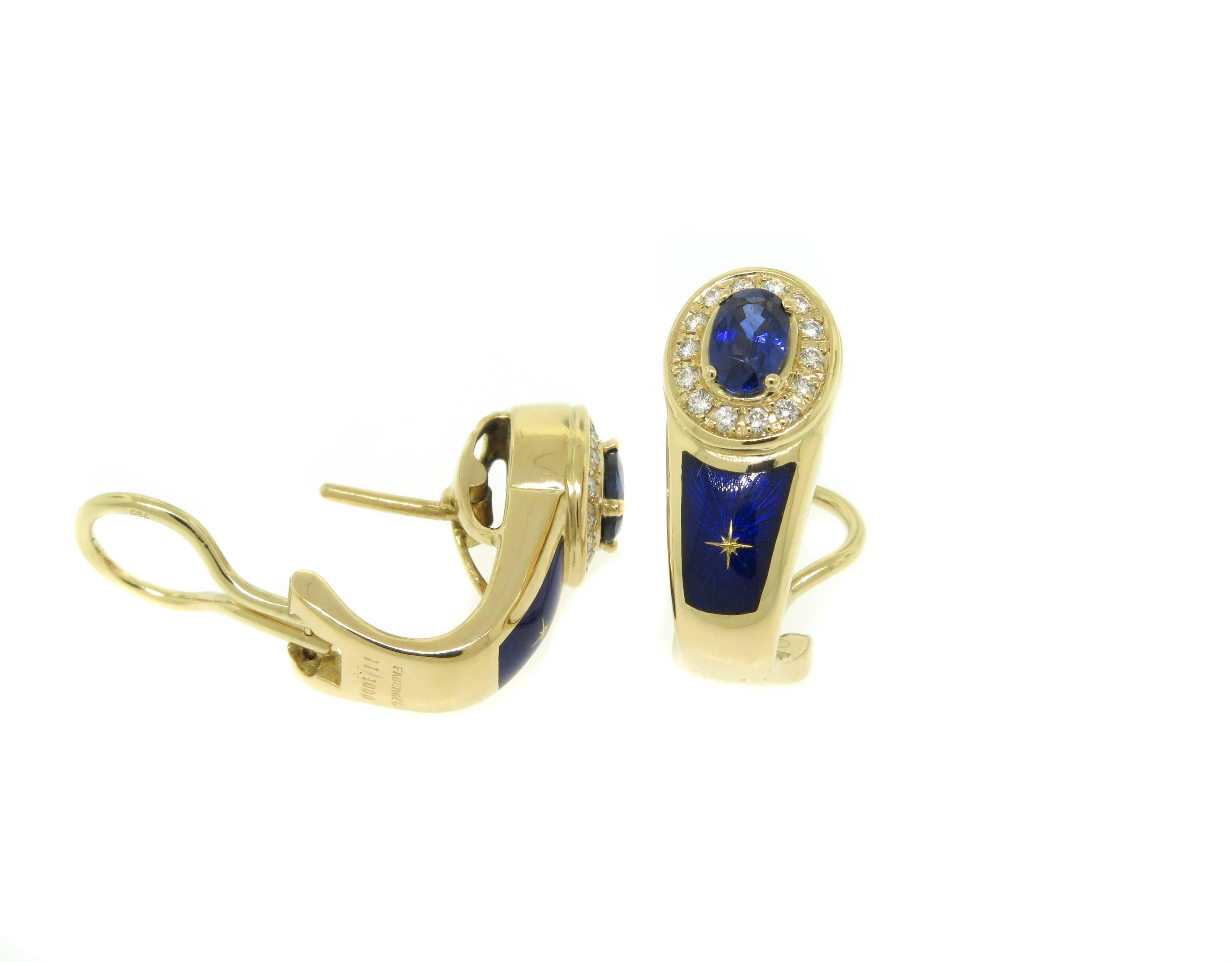 Modern House of Faberge Sapphire  Diamond Earrings In New Condition In Greenwich, CT