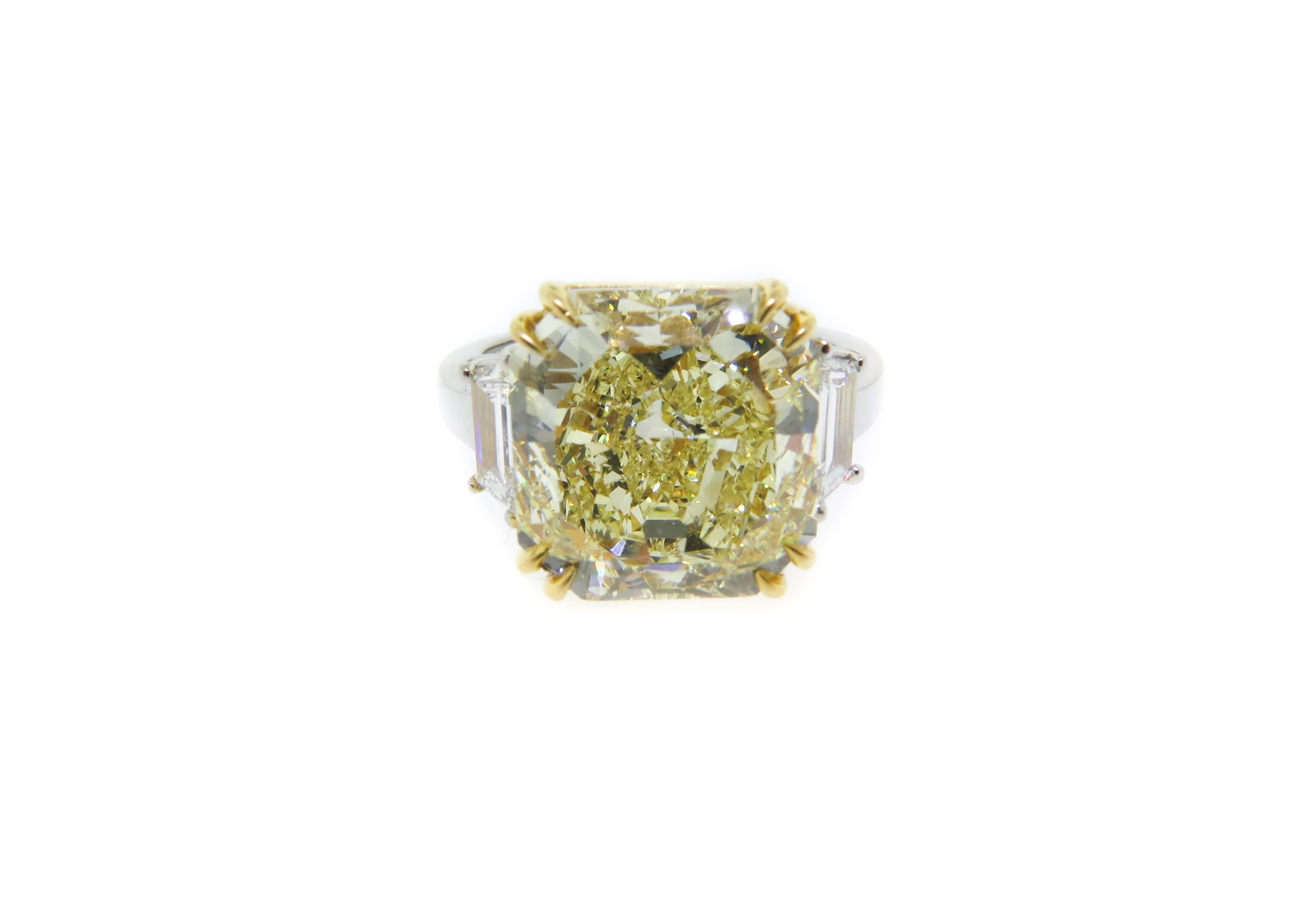 Manfredi Jewels 7.41 Carat GIA Radiant Cut Fancy Yellow Diamond Platinum Ring 1