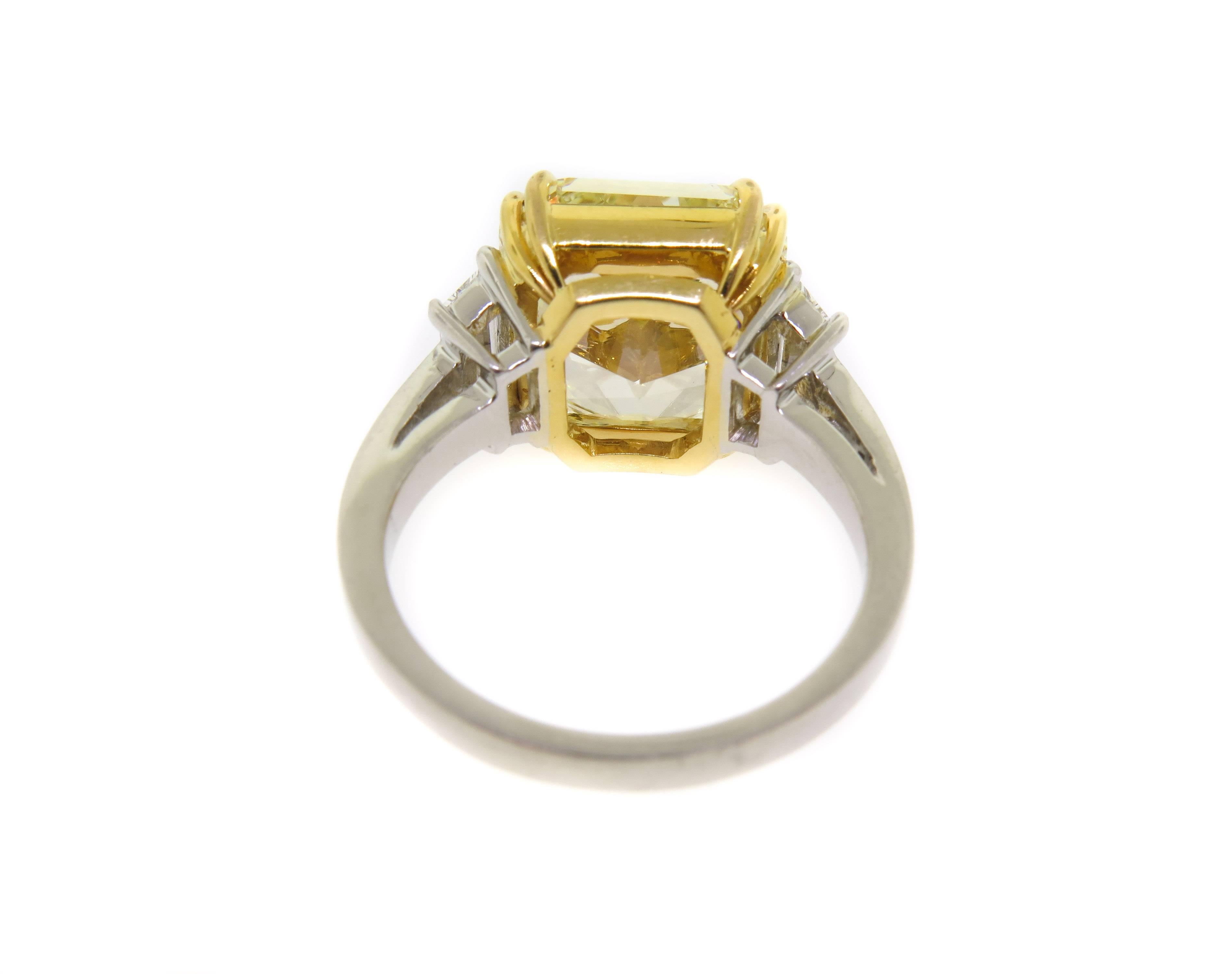 Manfredi Jewels 7.41 Carat GIA Radiant Cut Fancy Yellow Diamond Platinum Ring In New Condition In Greenwich, CT