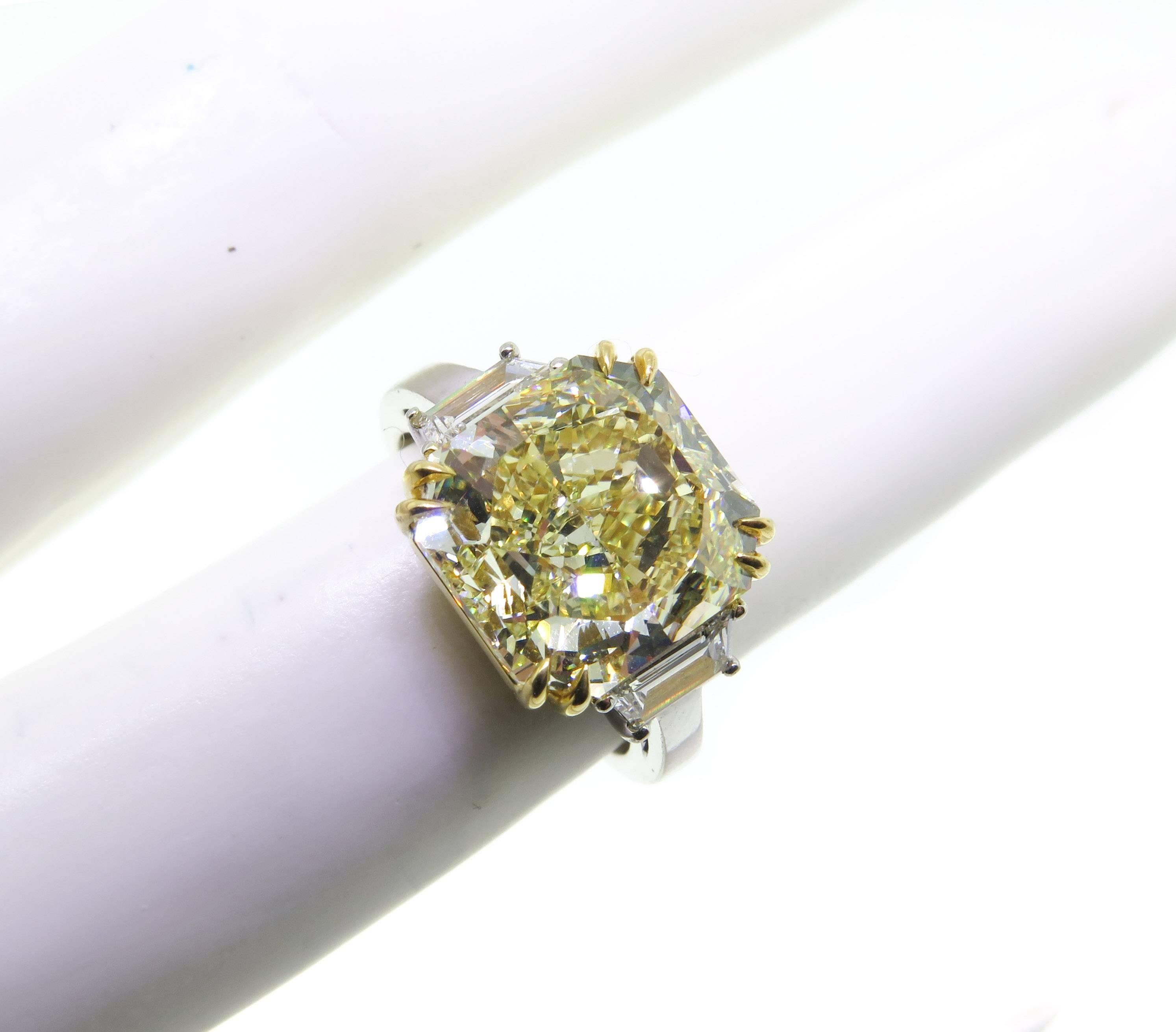 Manfredi Jewels 7.41 Carat GIA Radiant Cut Fancy Yellow Diamond Platinum Ring 2