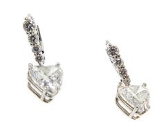 2.77 Carats GIA Cert Heart Shaped Diamonds Gold Drop Earrings