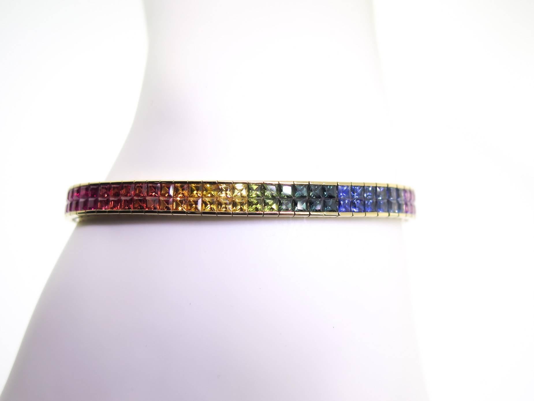 Manfredi Jewels Rainbow Sapphire Gold Bracelet In New Condition In Greenwich, CT
