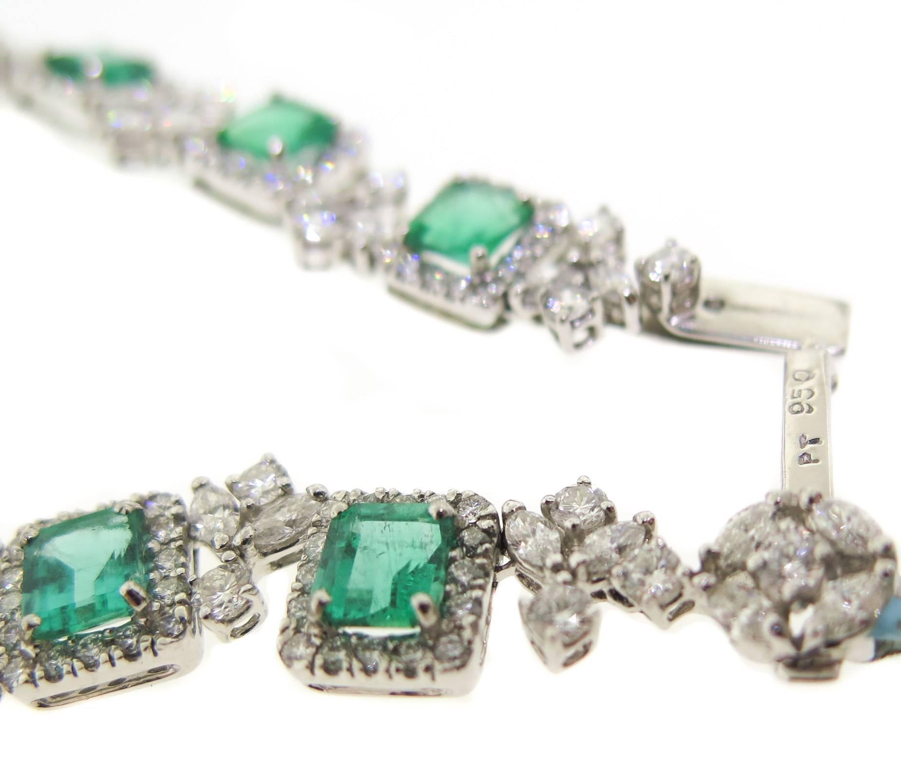 Emerald Diamond Platinum Necklace In New Condition In Greenwich, CT