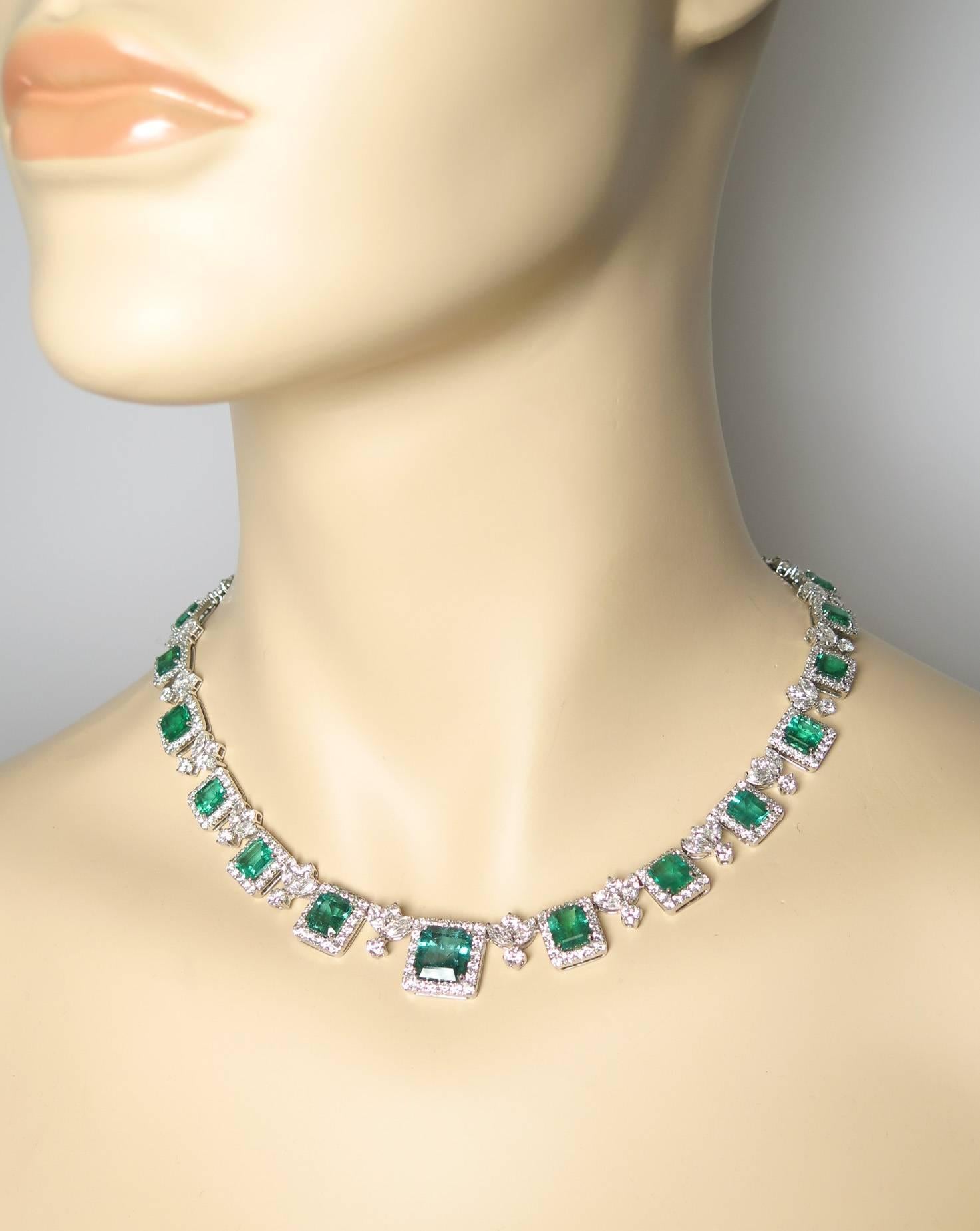 Emerald Diamond Platinum Necklace 2