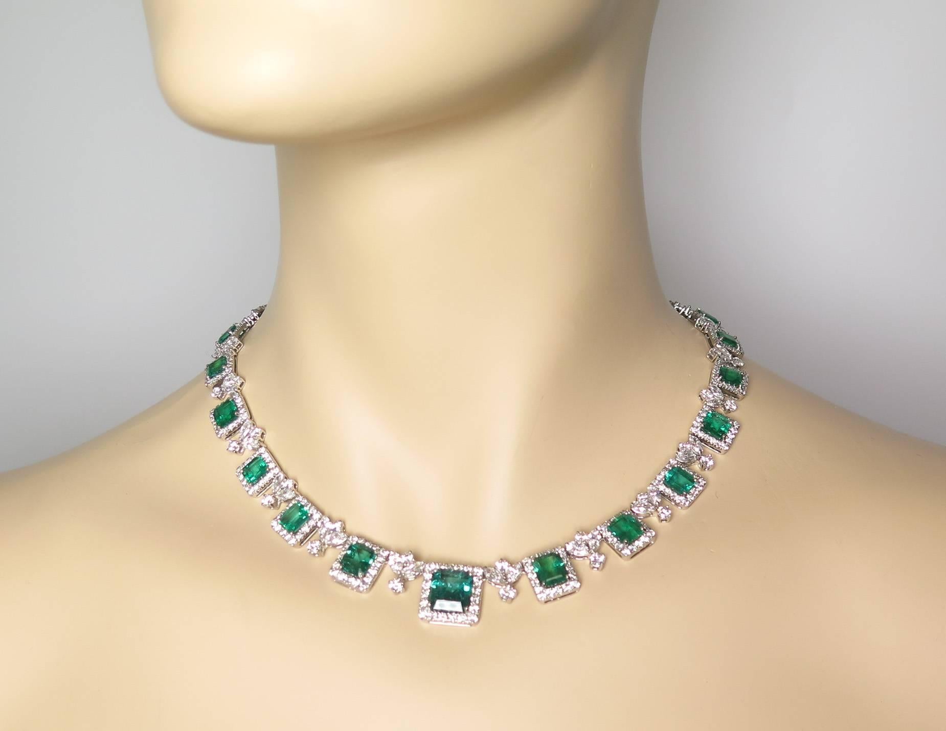 Emerald Diamond Platinum Necklace 1