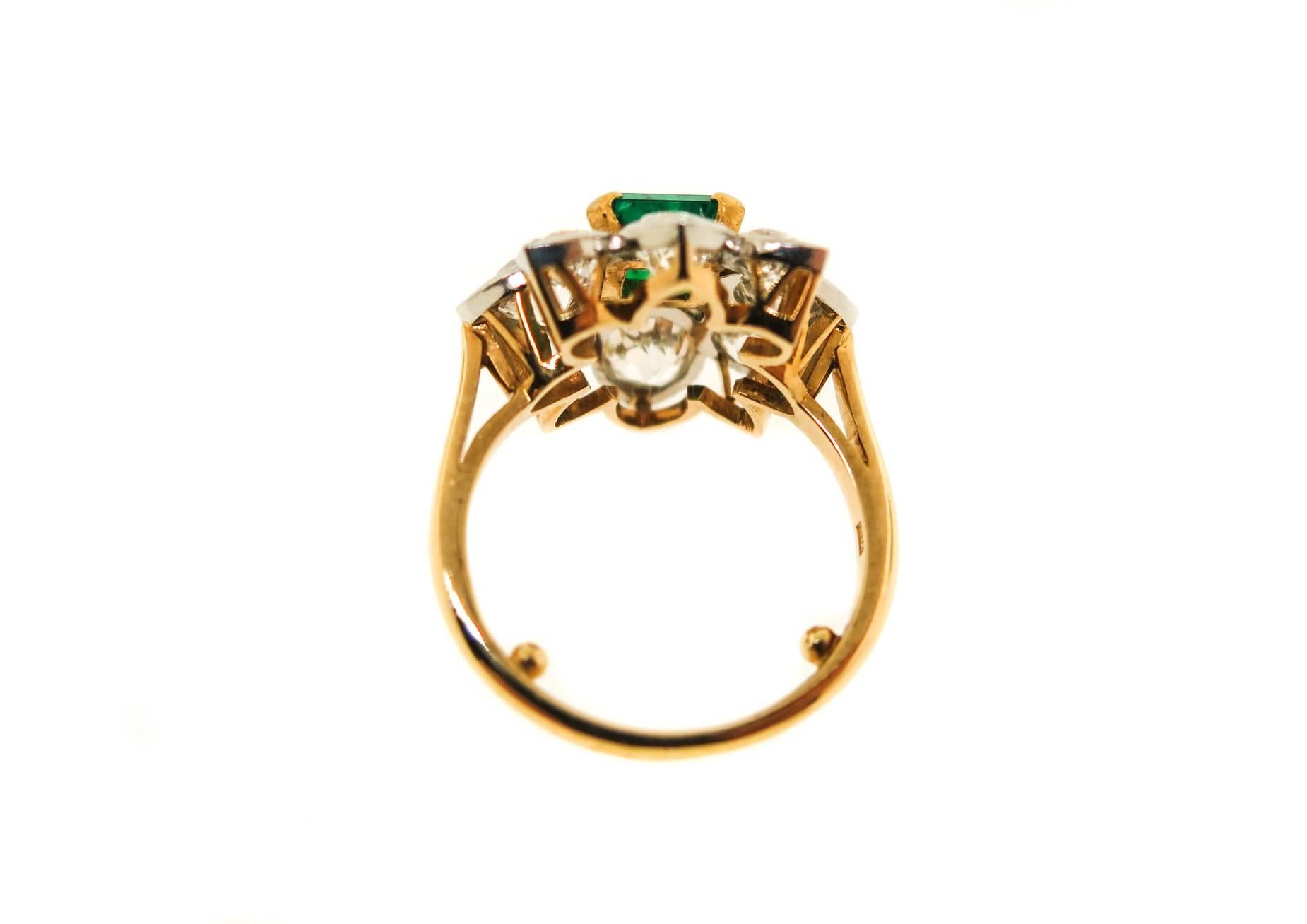 Emerald Diamond Gold Platinum Ring In Excellent Condition In Greenwich, CT
