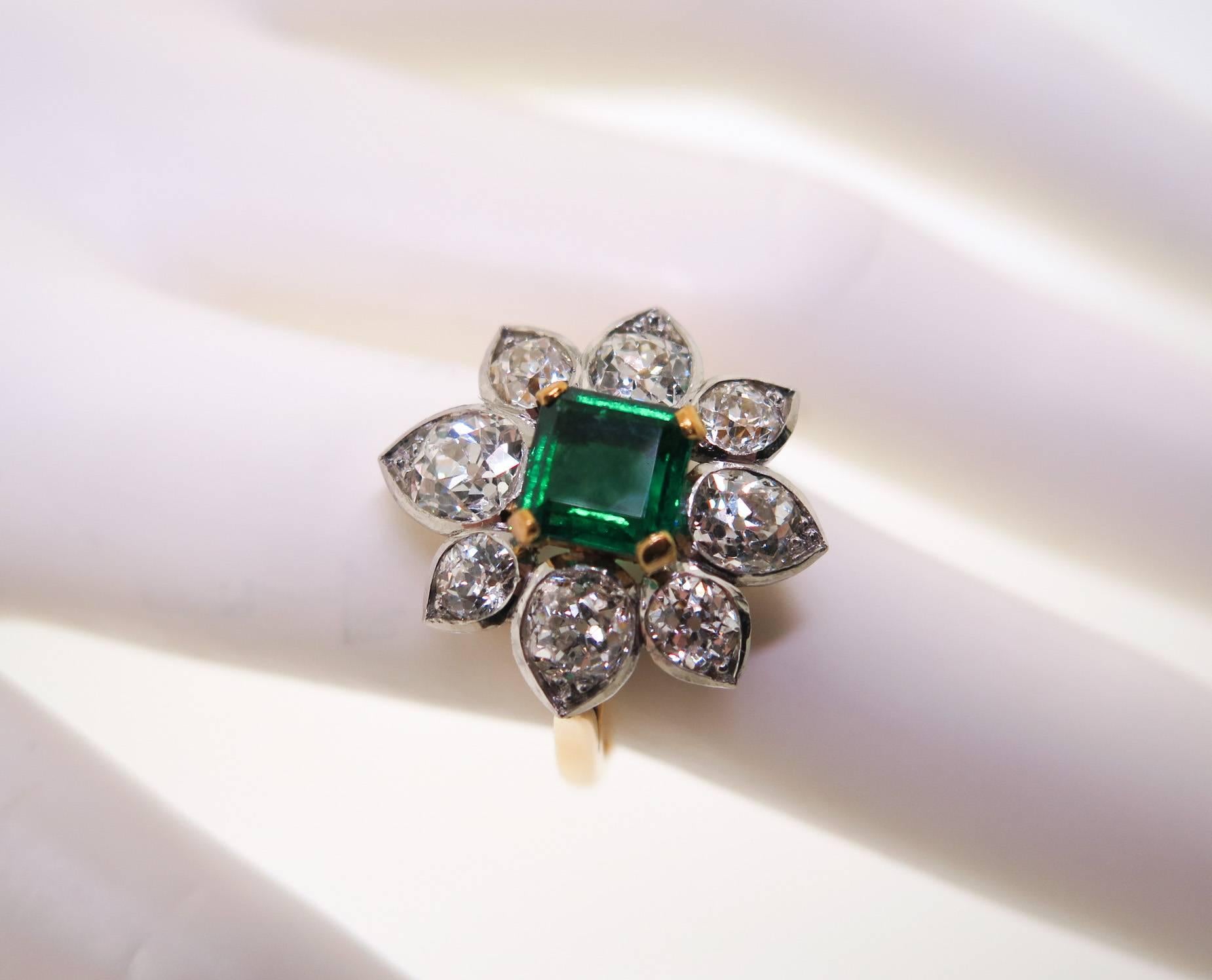 Emerald Diamond Gold Platinum Ring 1