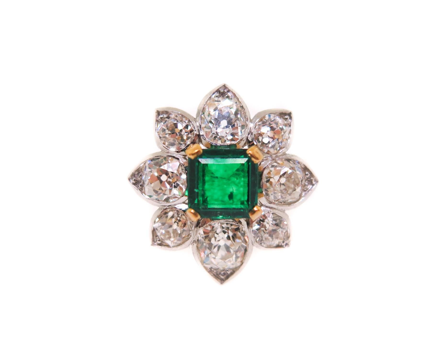 Women's Emerald Diamond Gold Platinum Ring