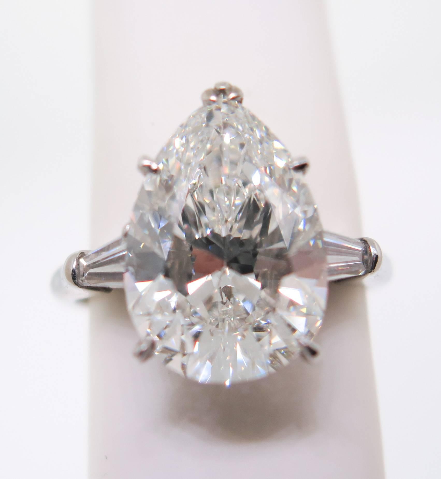 Harry Winston 6.83 carat Pear shaped Diamond Platinum engagement Ring In Excellent Condition In Greenwich, CT