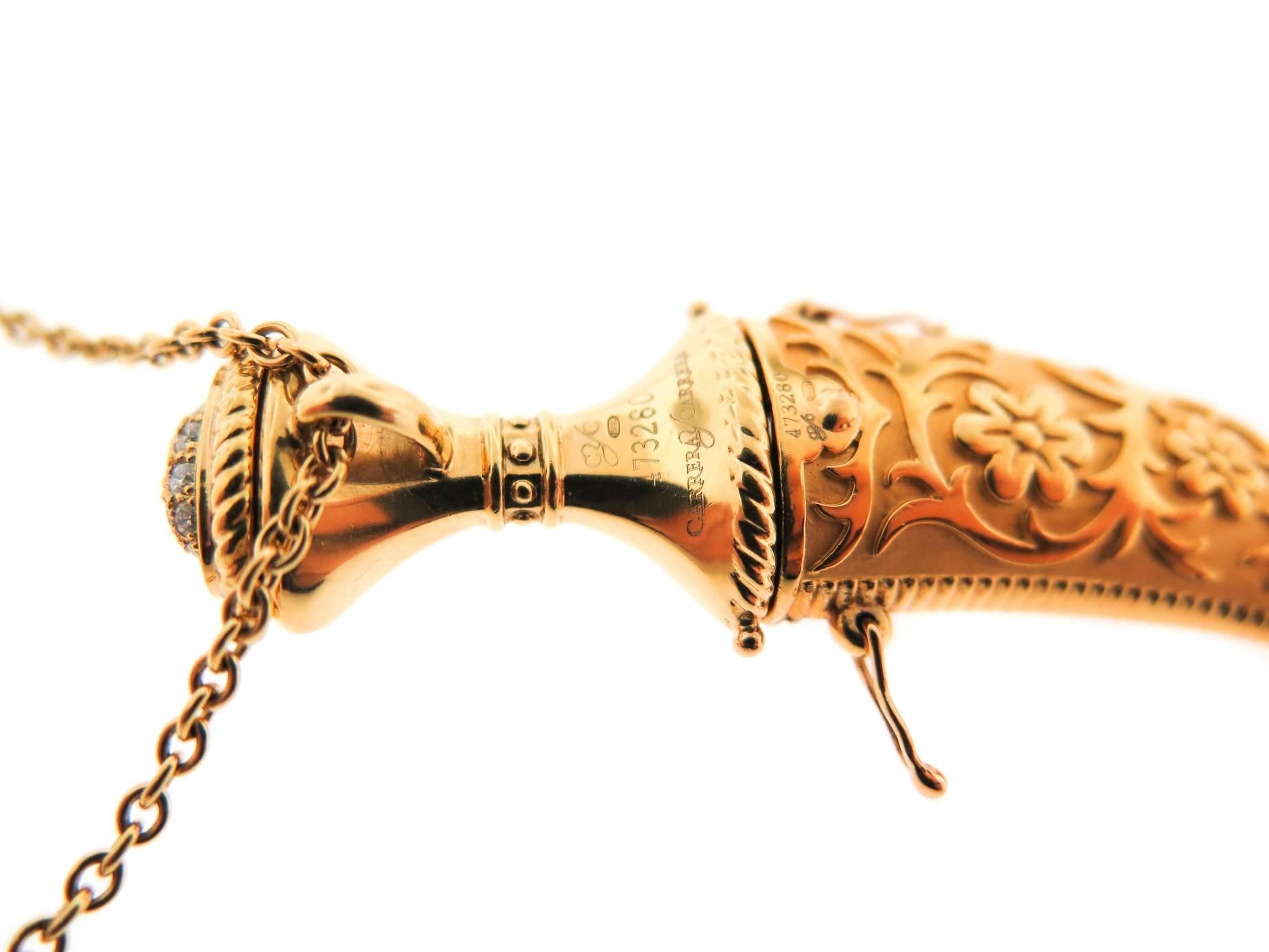 Artist Carrera y Carrera Diamond encrusted Dagger and Sheath Gold Pendant