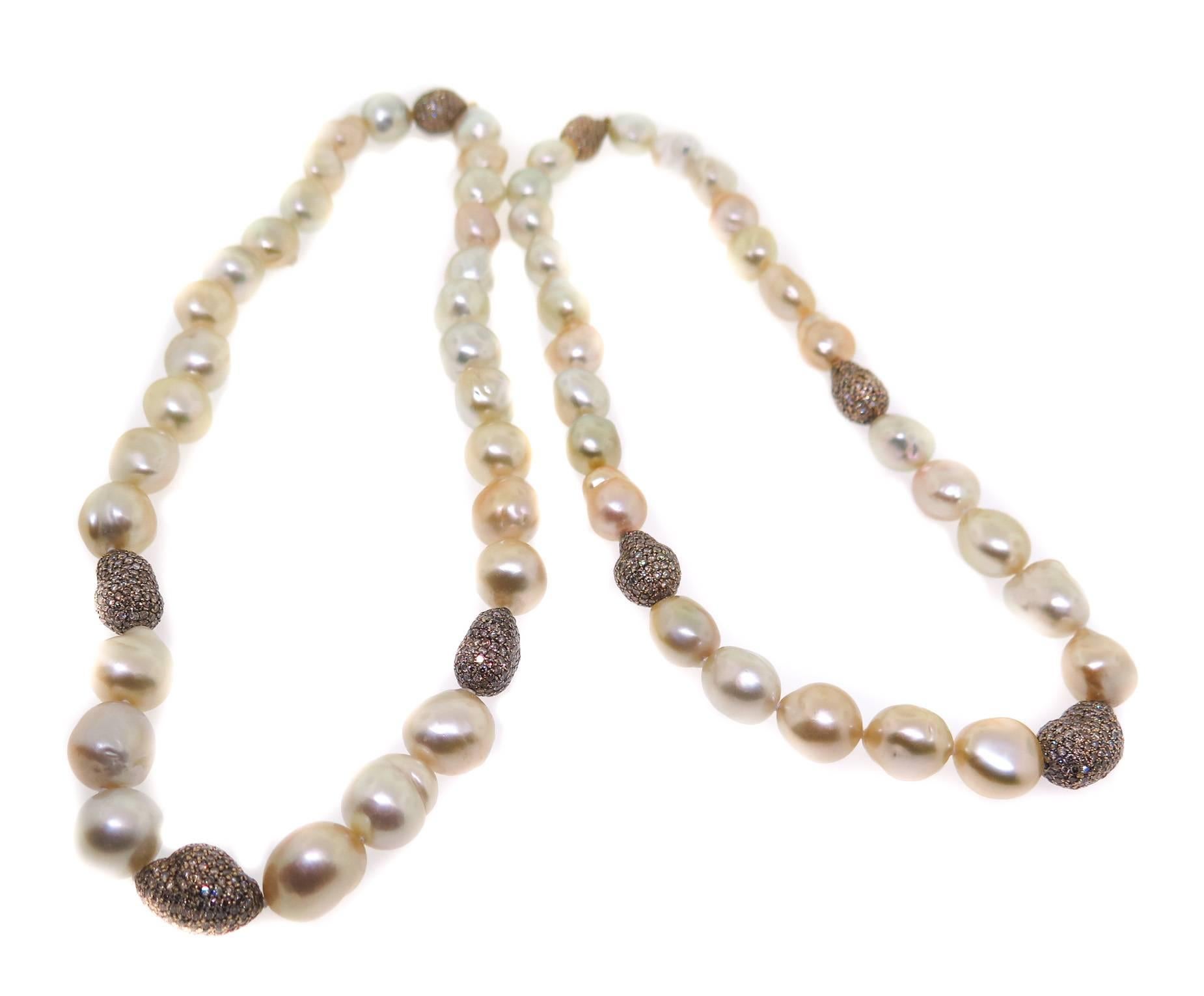 Golden Baroque South Sea Pearl Necklace In New Condition In Greenwich, CT