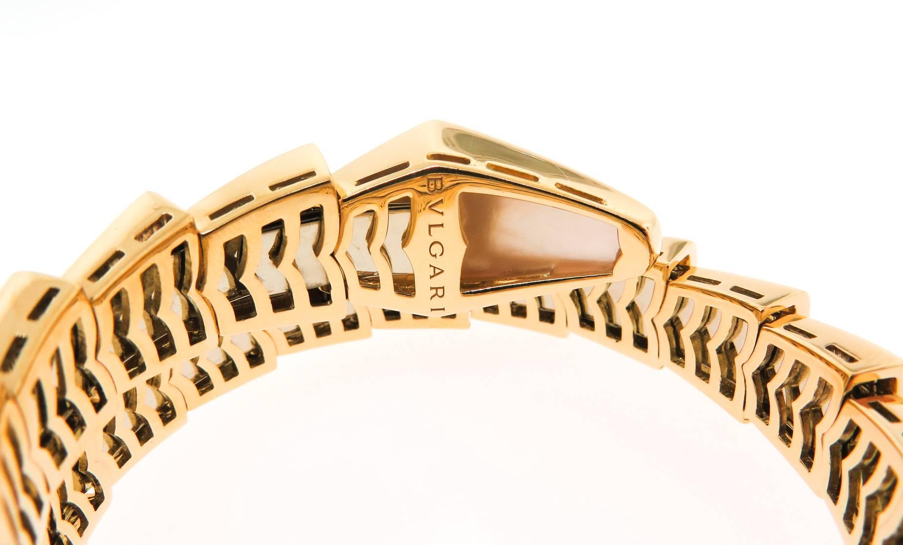 Bulgari ladies Mother of Pearl Yellow Gold Serpenti Bracelet In New Condition In Greenwich, CT