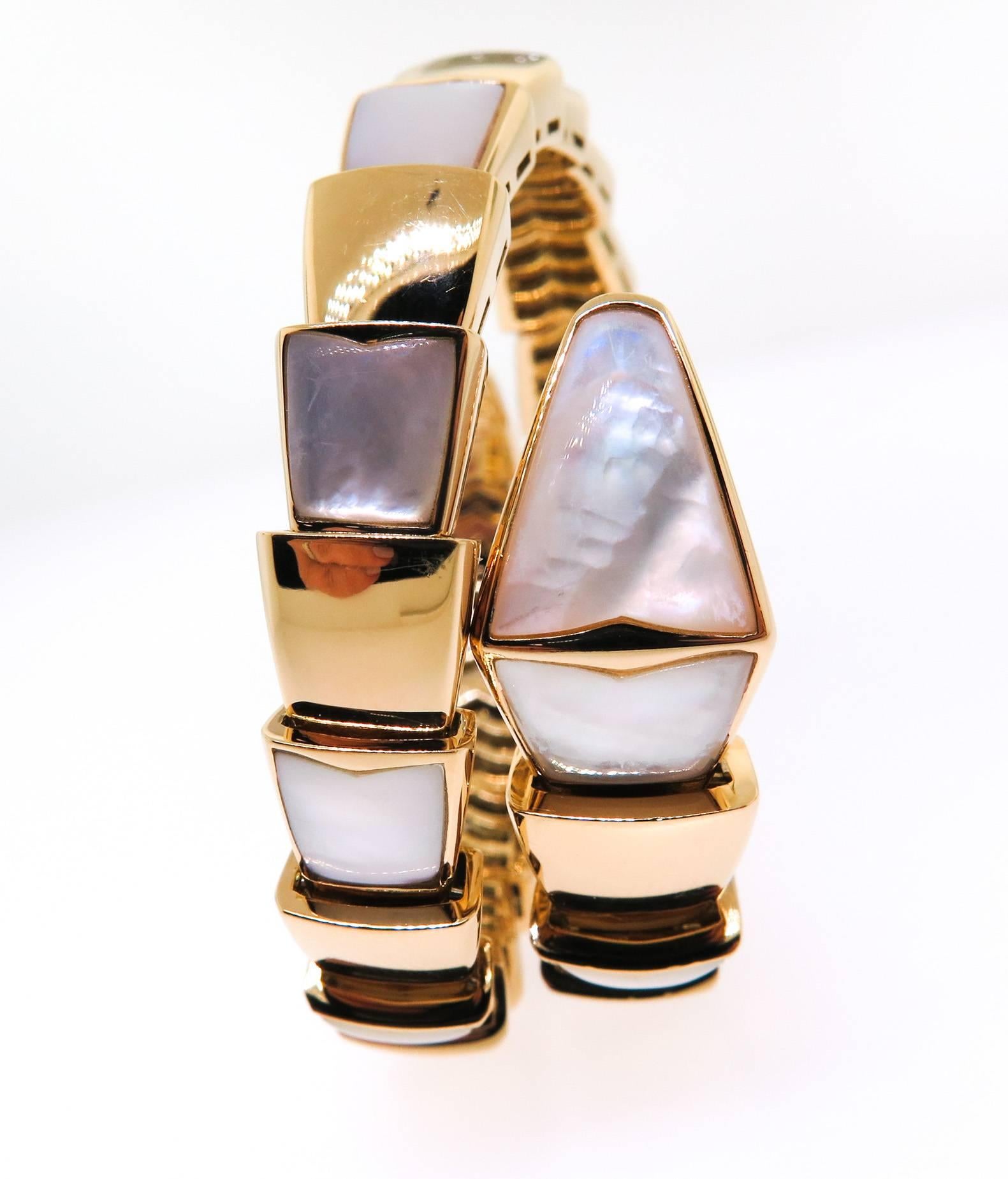 Bulgari ladies Mother of Pearl Yellow Gold Serpenti Bracelet 2