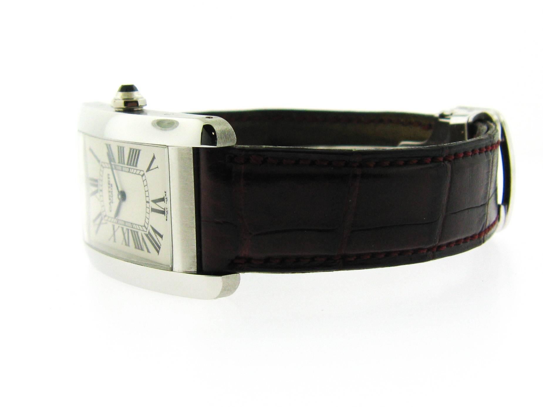 Cartier Platinum Tank American manual wind Wristwatch In Excellent Condition In Greenwich, CT