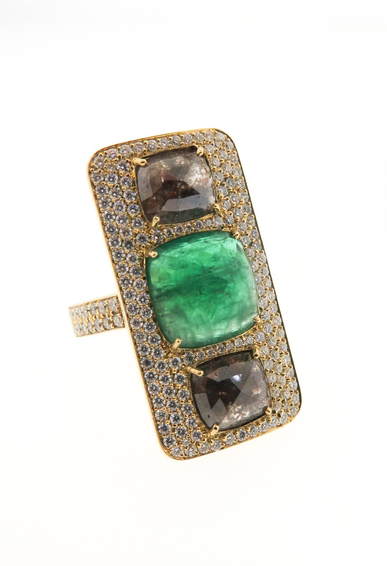 Lauren K Emerald Raw Diamonds gold Ring In New Condition In Greenwich, CT