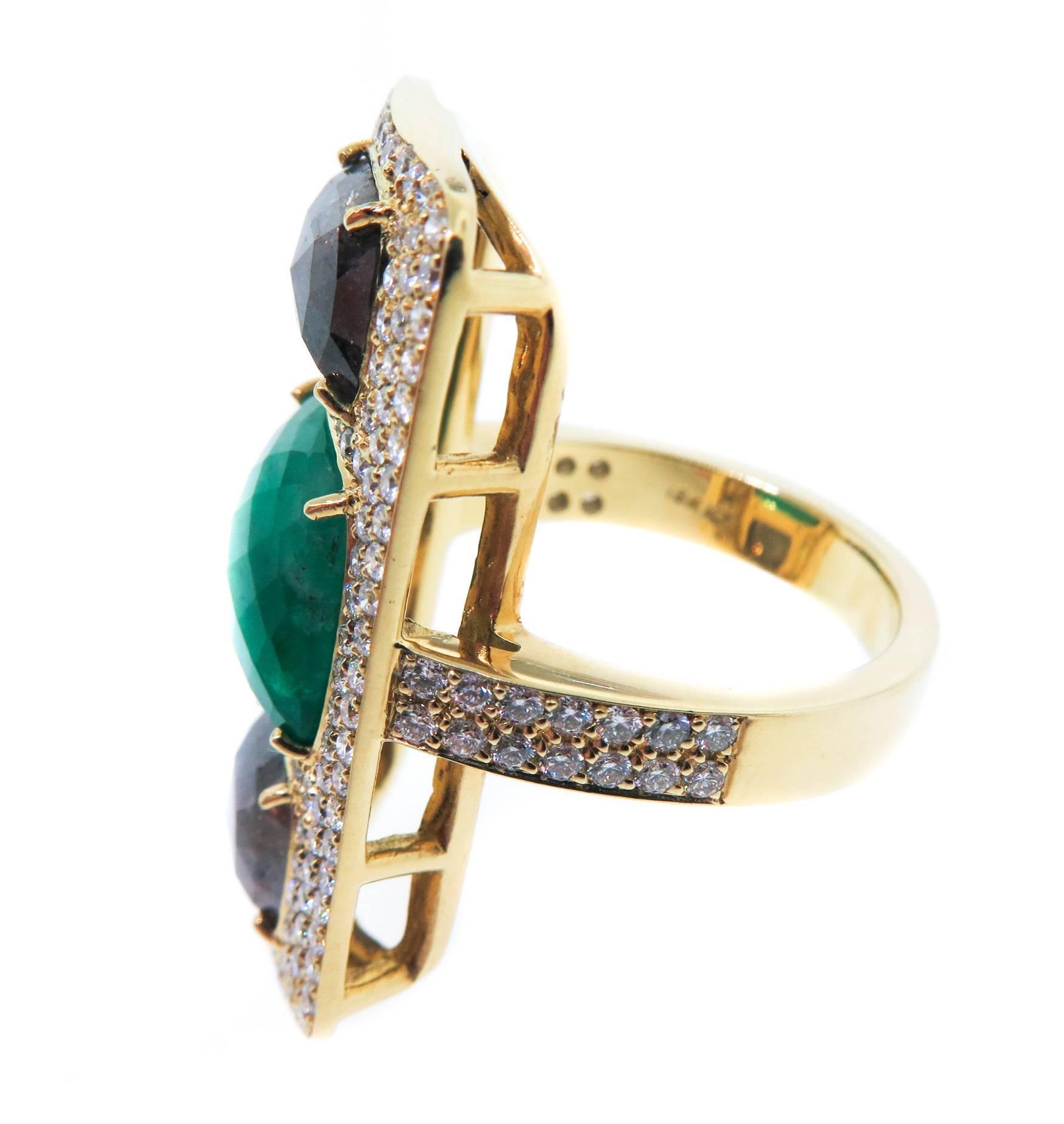 Women's Lauren K Emerald Raw Diamonds gold Ring