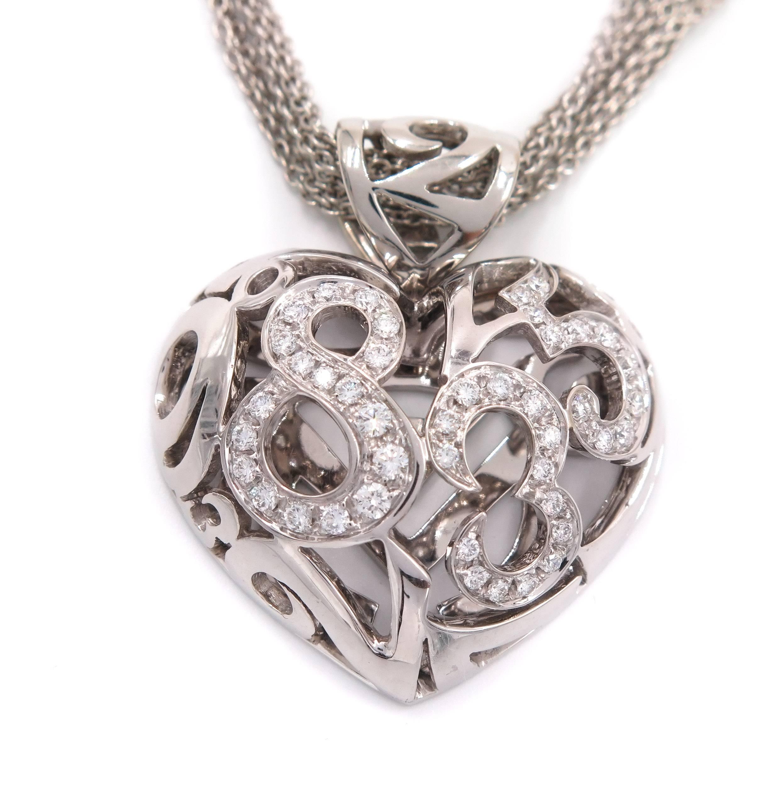 Passion, precision and innovation are the three essential qualities that highlight the creative genius of Franck Muller, easily seen in this contemporary style openwork Diamond Heart Pendant, enhanced by the gleam of a six-strand white gold chain