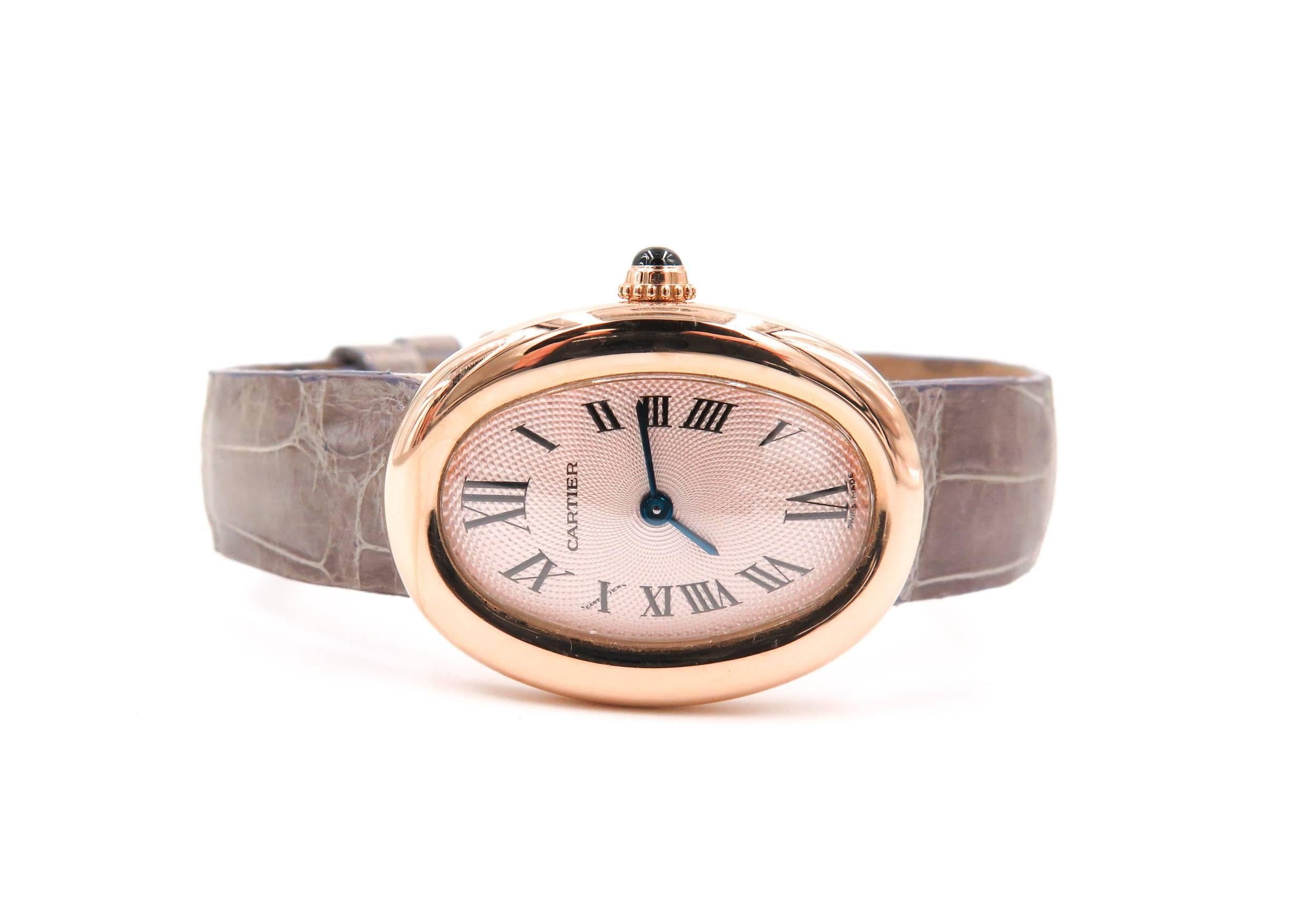 The design of this watch, the Baignoire demonstrated Cartier's prowess in crafting watchmaking forms. An elegant ellipse uniquely forged in a single line, the Baignoire watch is the essence of Cartier style: an unmatched marriage of purity and
