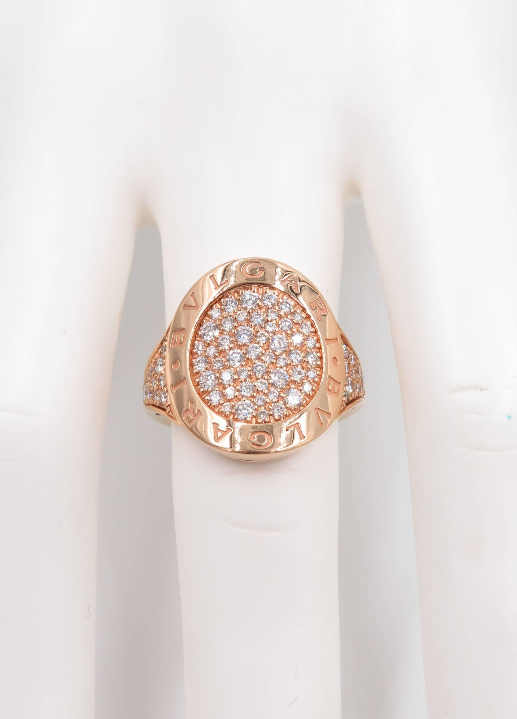 Women's Bulgari White Gold Rose Gold Diamond Pave Ring