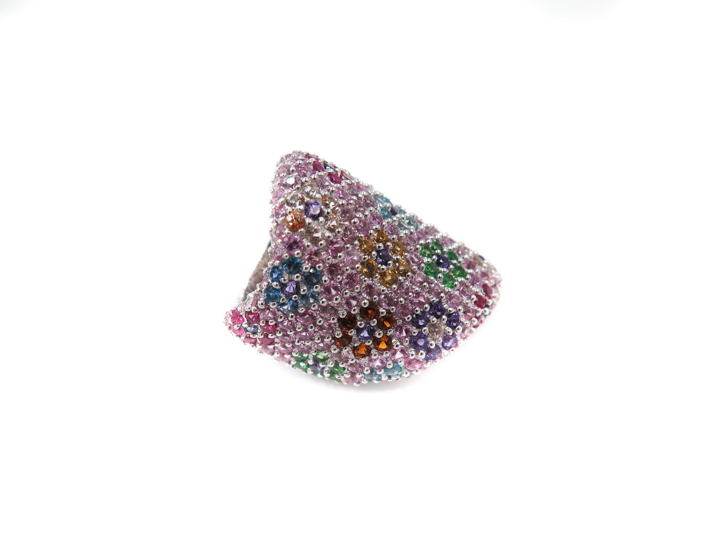 Modern Multicolor Sapphire Floral Ring