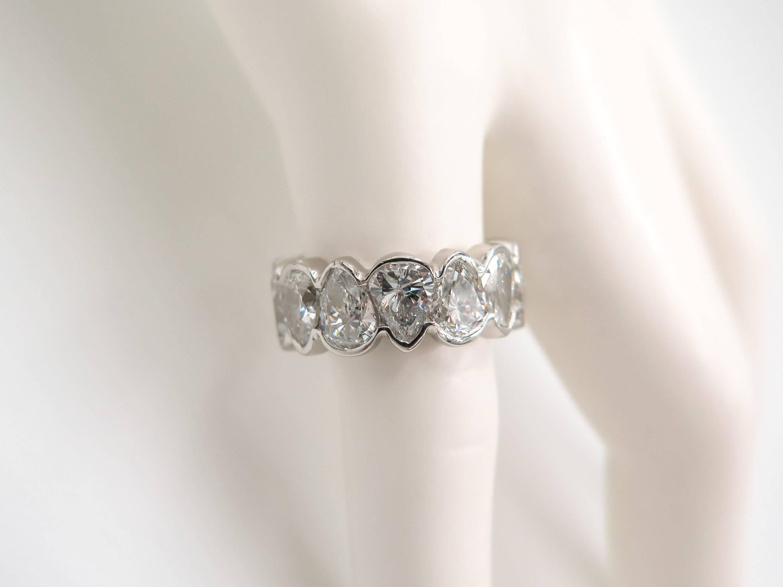 Pear Shaped Diamond Platinum Eternity Band Ring In Excellent Condition In Greenwich, CT