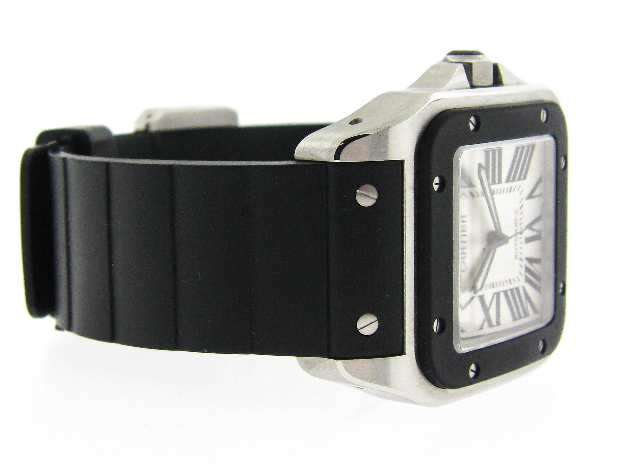 Cartier Stainless Steel Rubber Santos 100 Self-Winding Wristwatch In Excellent Condition In Greenwich, CT