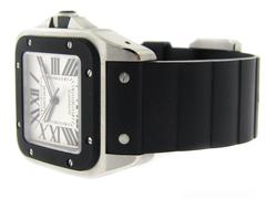 Cartier Stainless Steel Rubber Santos 100 Self-Winding Wristwatch