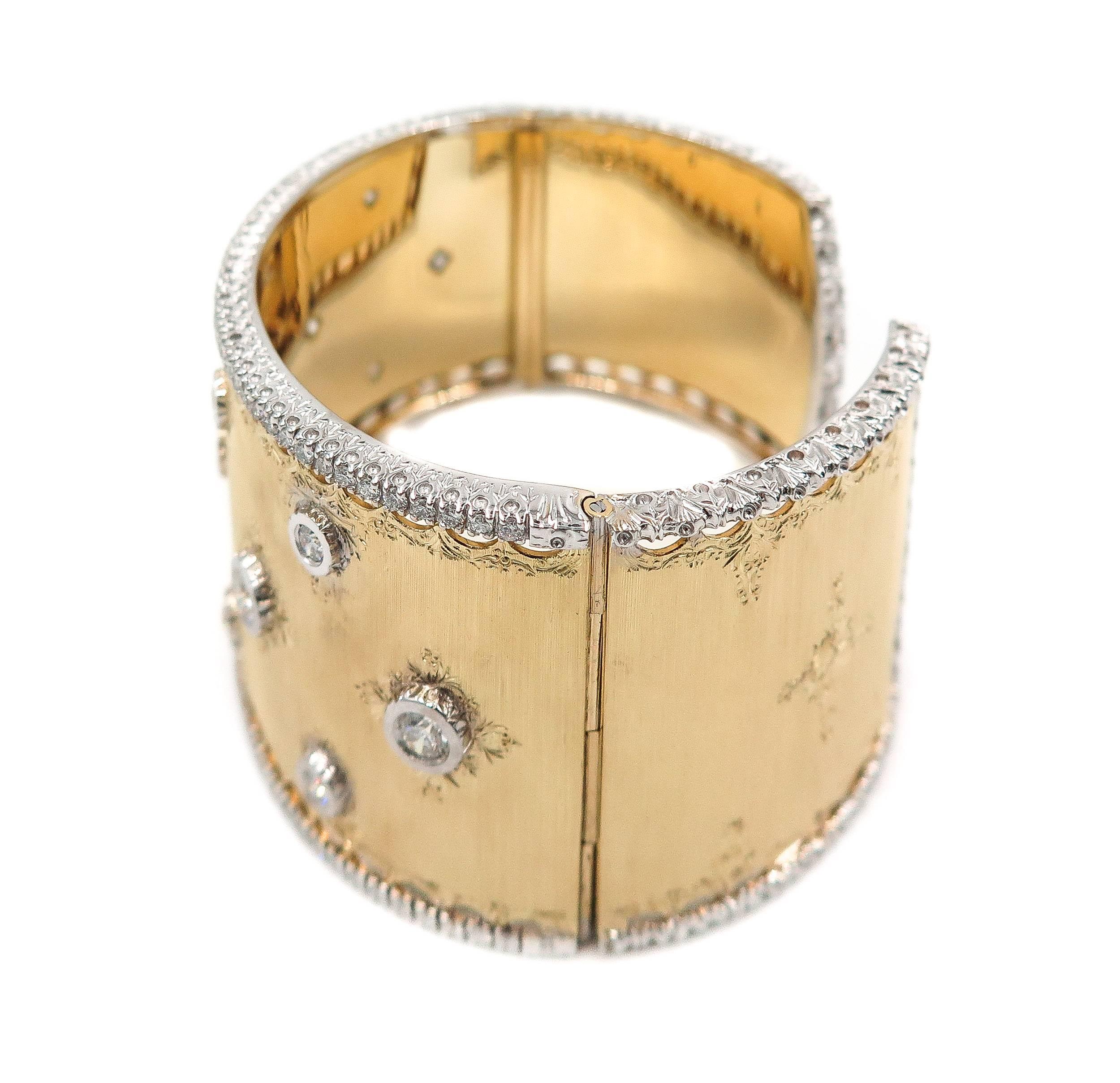 Gold and Diamond Wide Cuff Bracelet In New Condition In Greenwich, CT