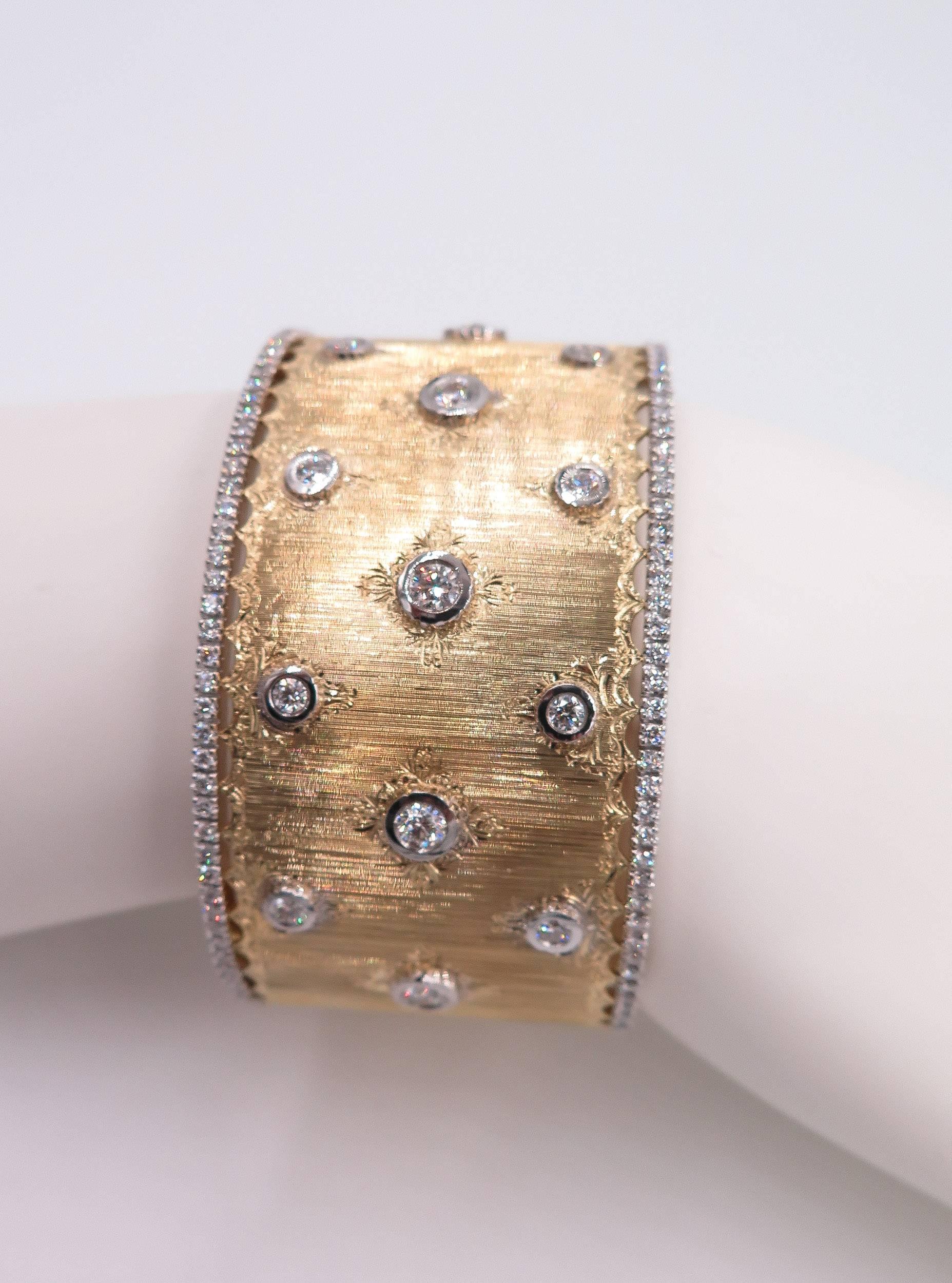Gold and Diamond Wide Cuff Bracelet 2