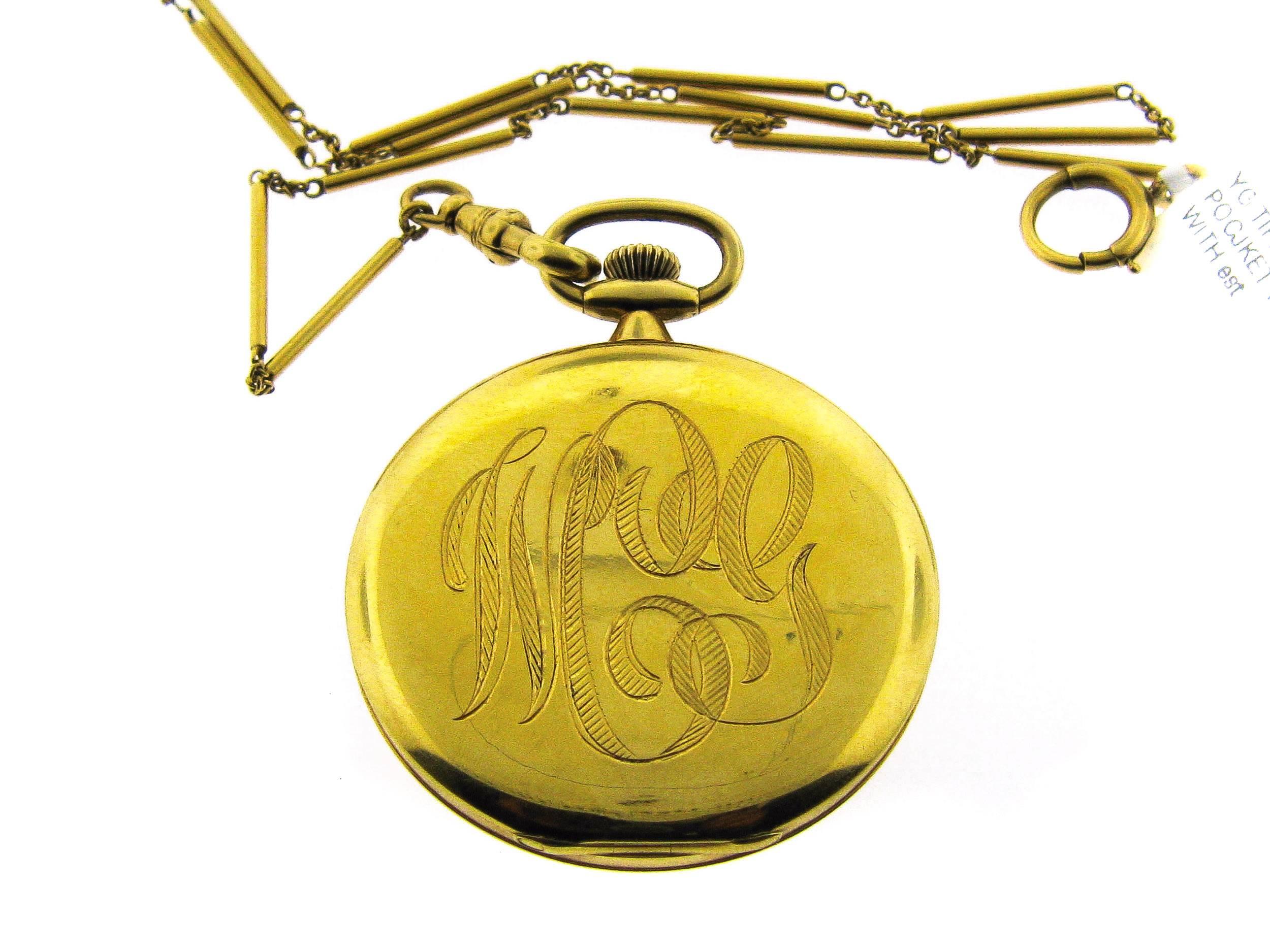 Neoclassical 18 Karat Yellow Gold Tiffany & Co. Pocket Watch with Chain