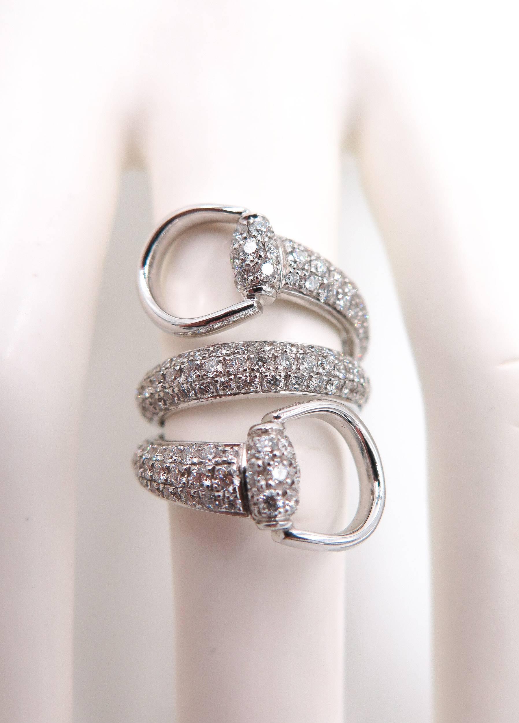 Women's Gucci Double Coil Horsebit Diamond White Gold Ring