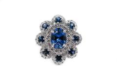 Sapphire Diamond Flower white gold Ring