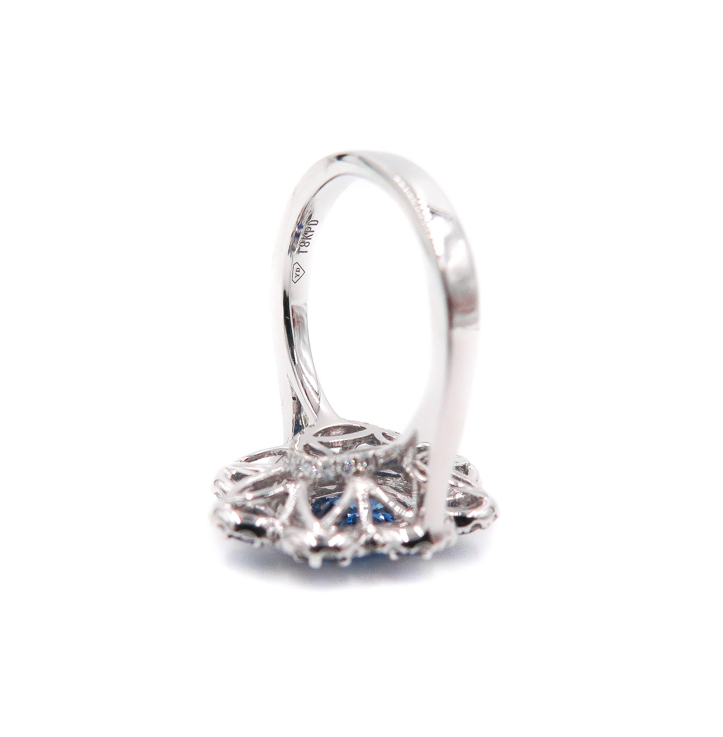 Sapphire Diamond Flower white gold Ring 1