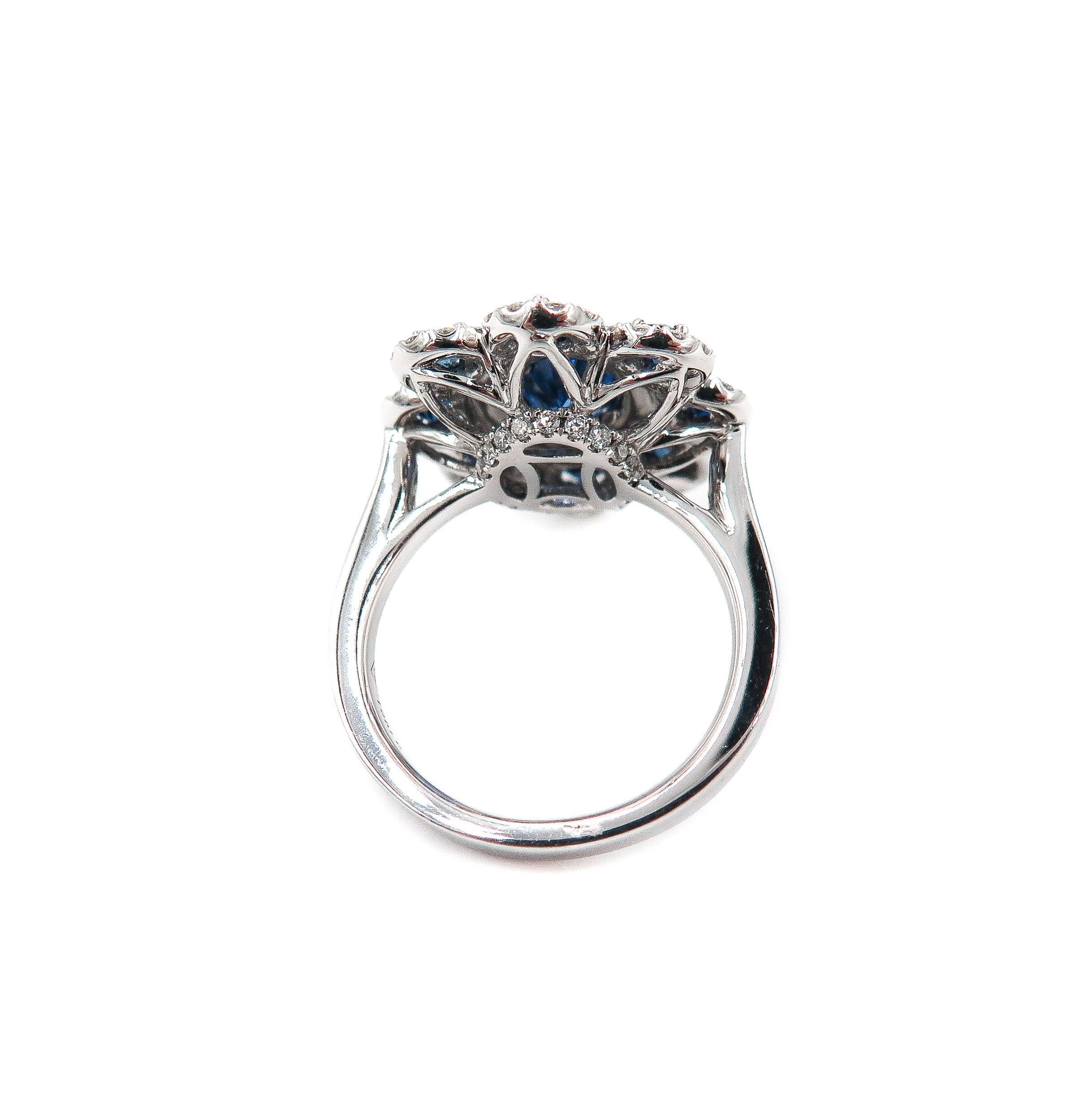 Women's Sapphire Diamond Flower white gold Ring