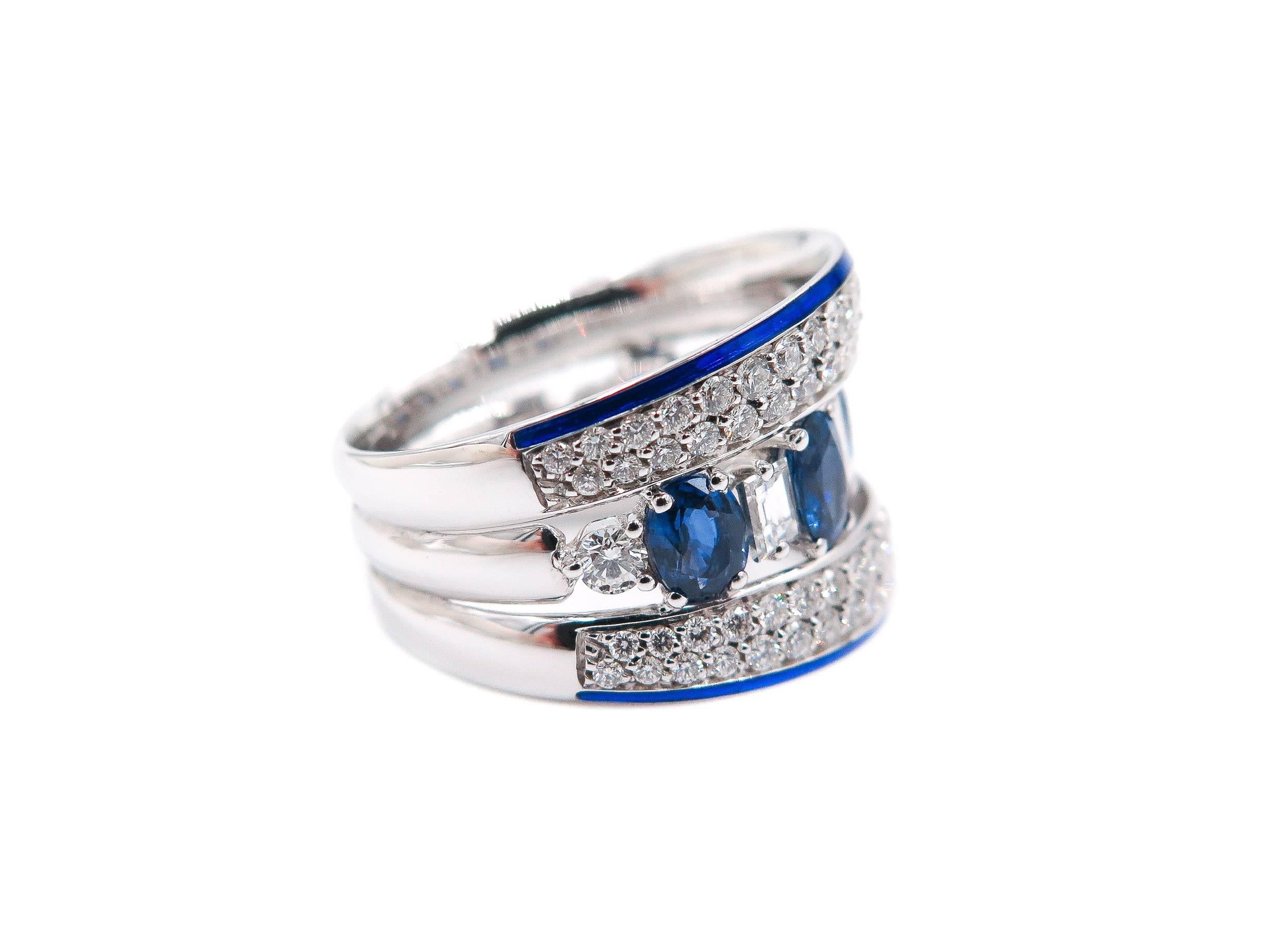 Modern Sapphire Diamond Wide Band ring