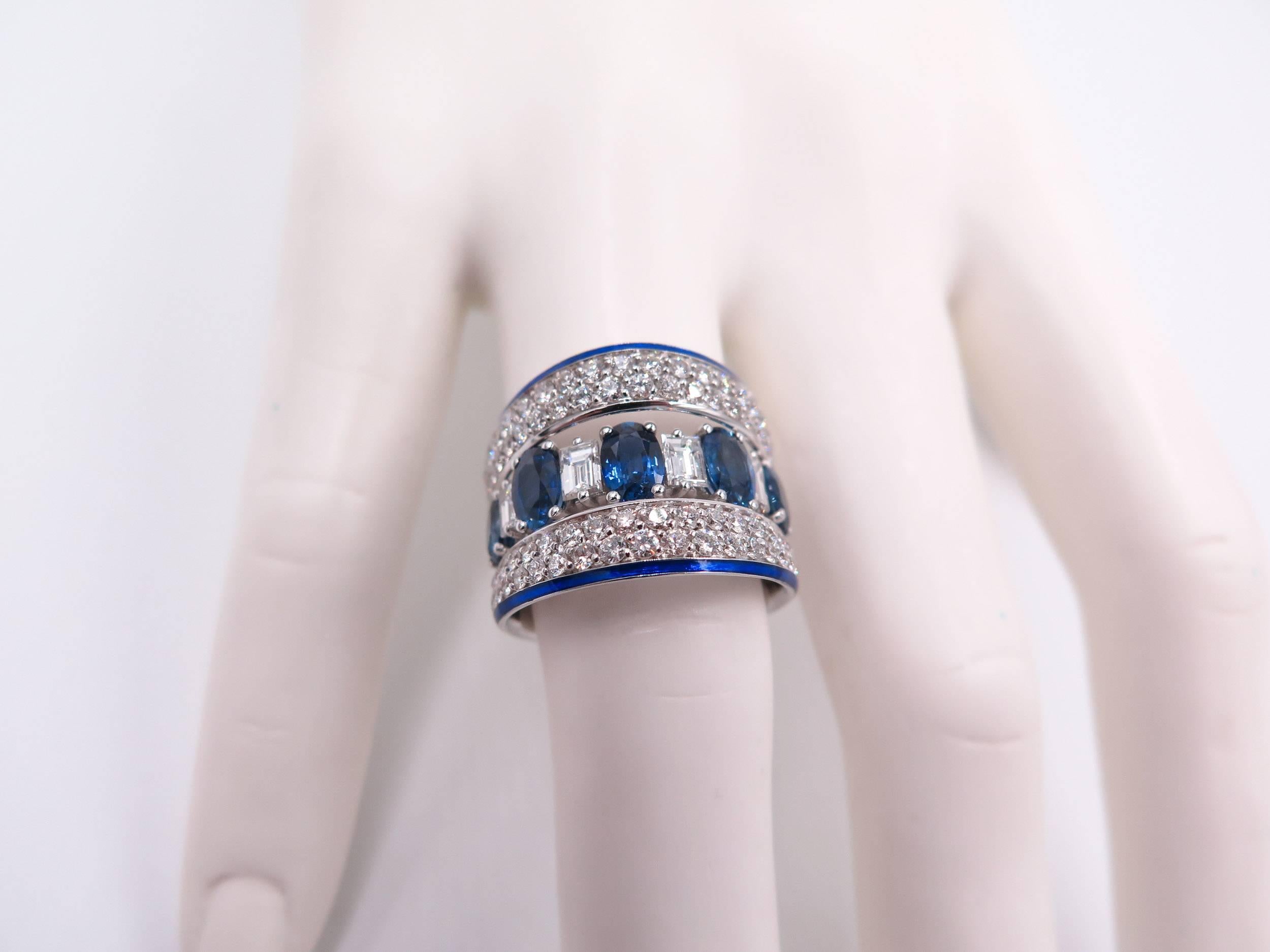 Sapphire Diamond Wide Band ring In New Condition In Greenwich, CT