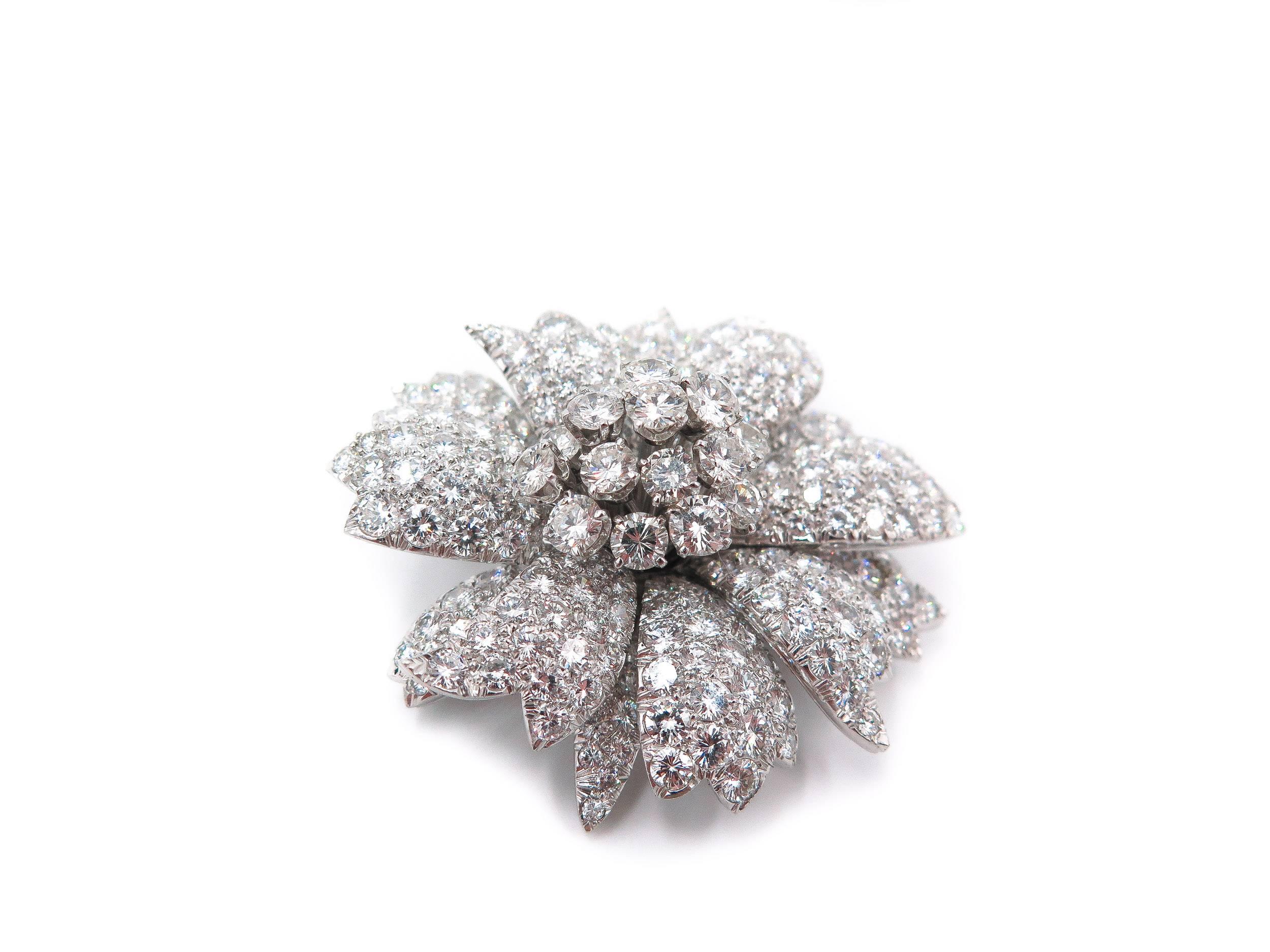 Artisan Turquoise Diamond Platinum Flower Brooch