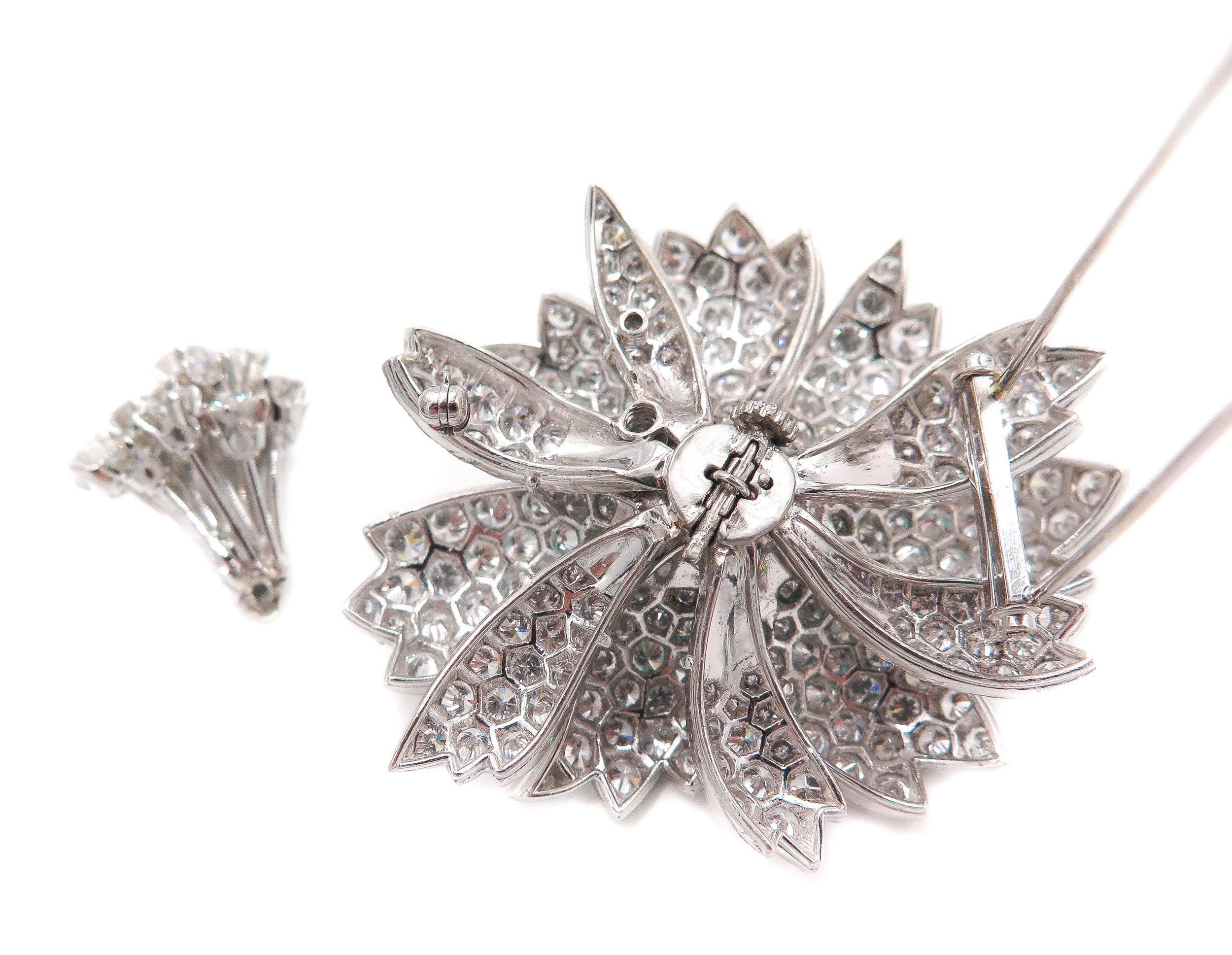 Turquoise Diamond Platinum Flower Brooch 3