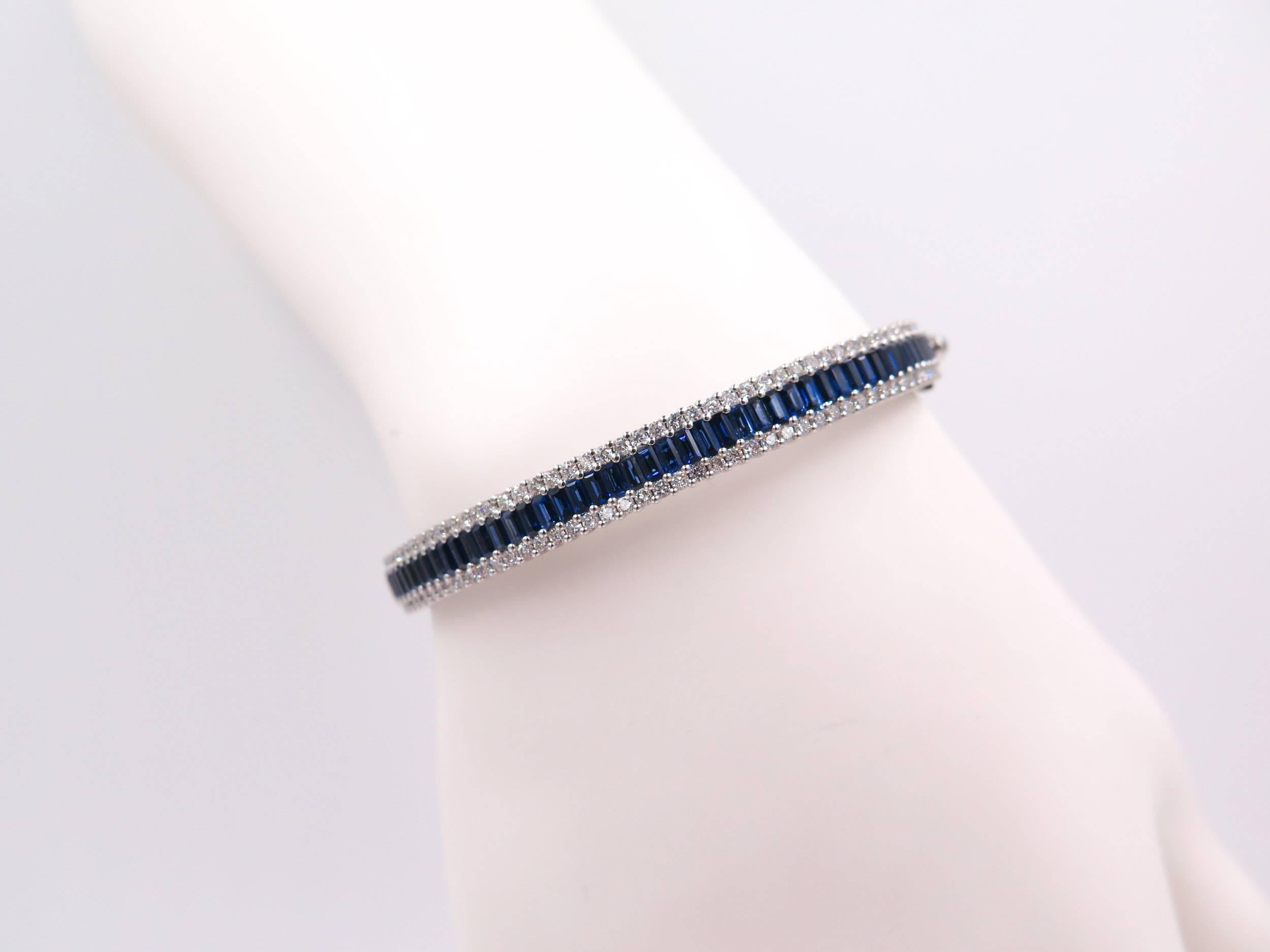Modern Sapphire Diamond White Gold Bangle Bracelet