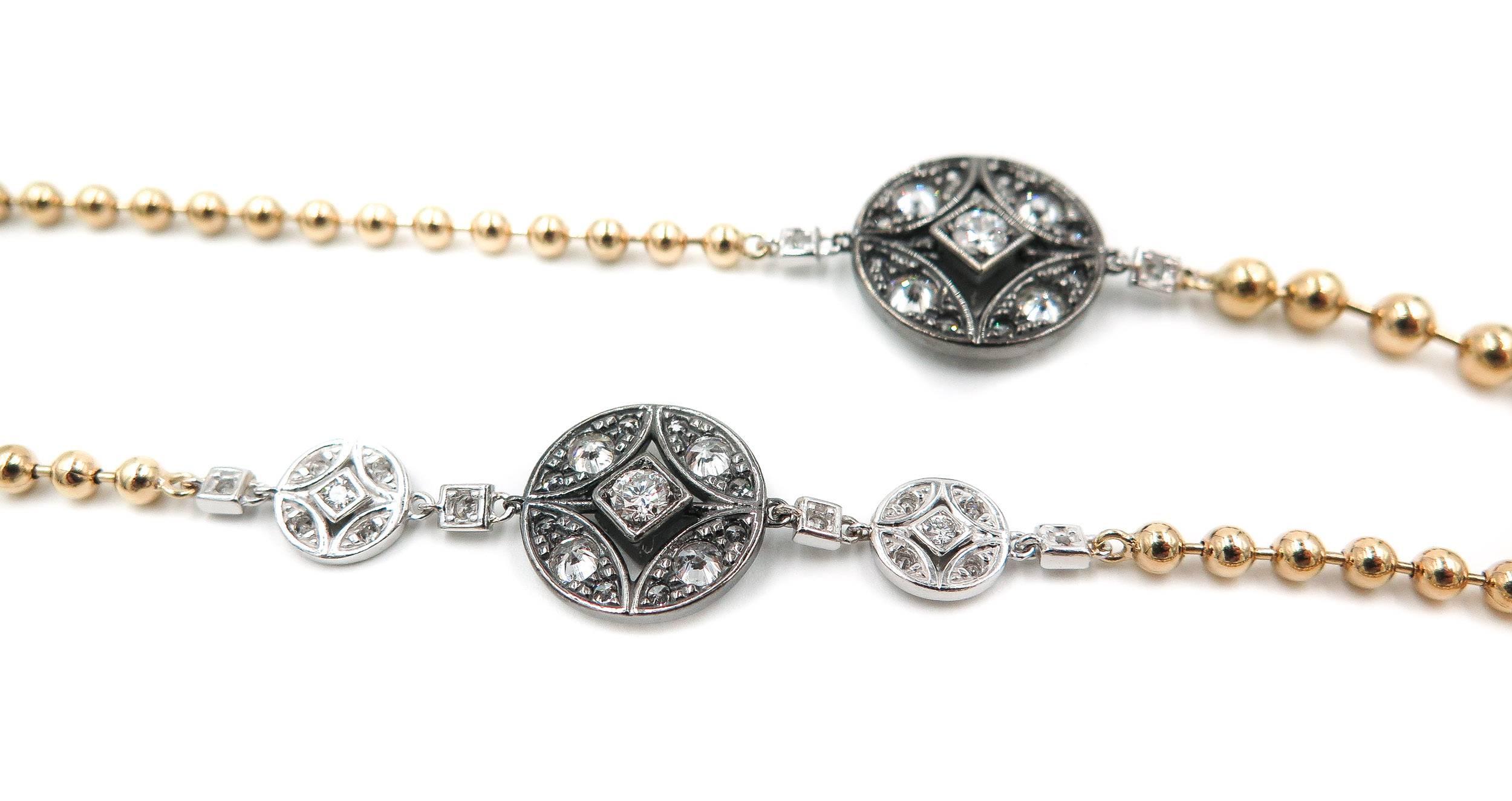 Modern 18 Karat Gold Black Diamond Long Necklace