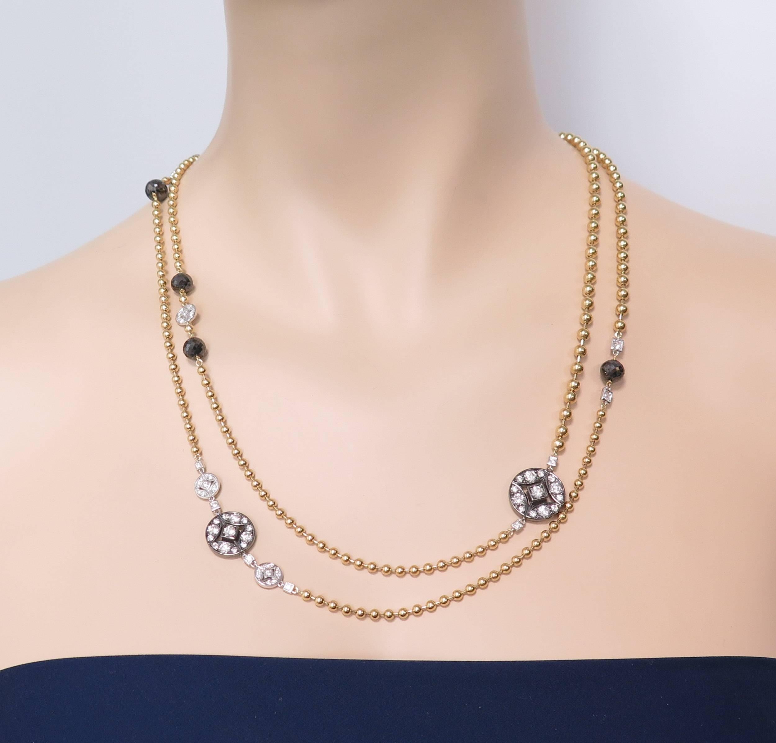 18 Karat Gold Black Diamond Long Necklace In New Condition In Greenwich, CT