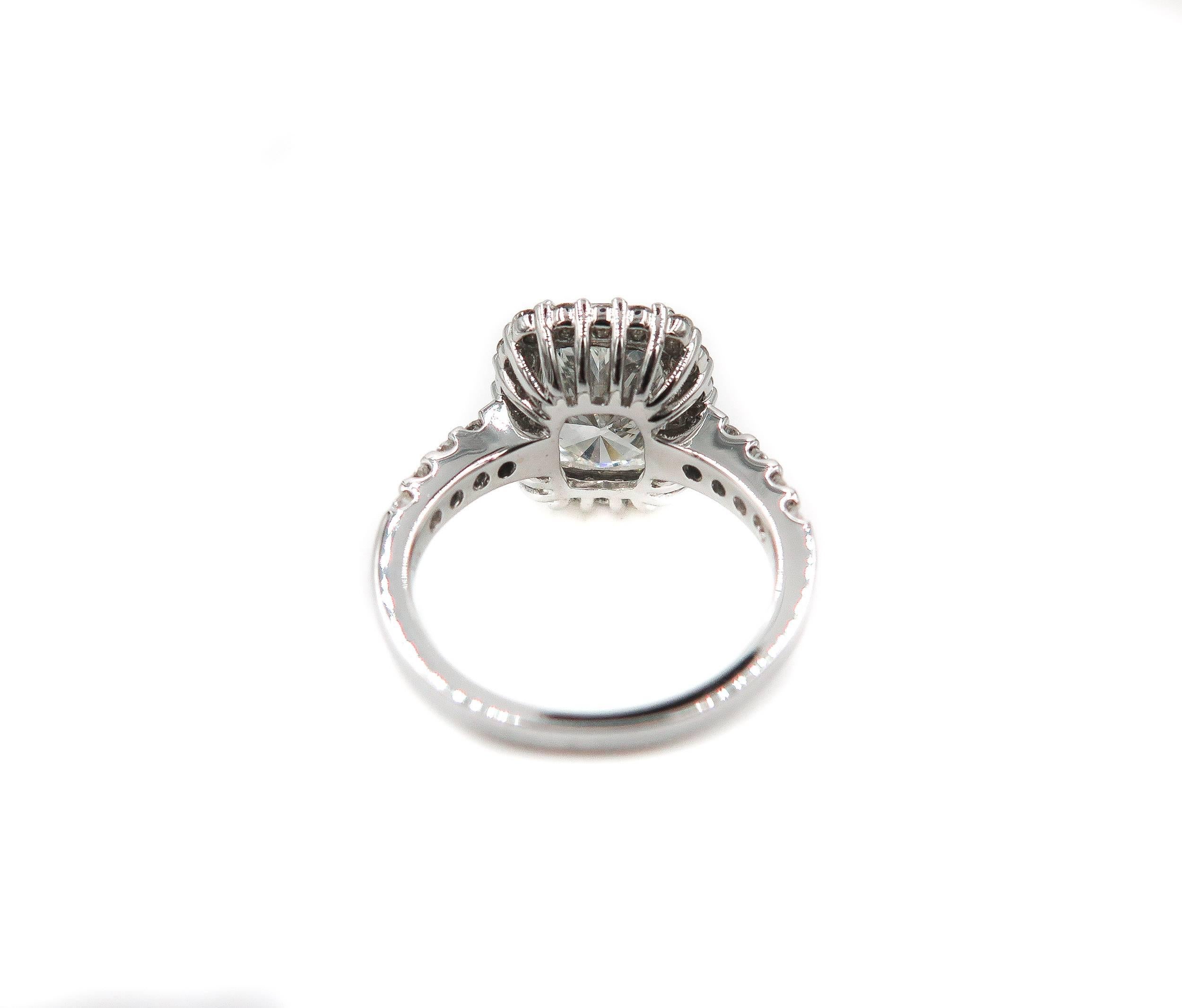 Women's  4.02 carats  GIA certified Cushion Shaped Diamond Platinum Halo Ring